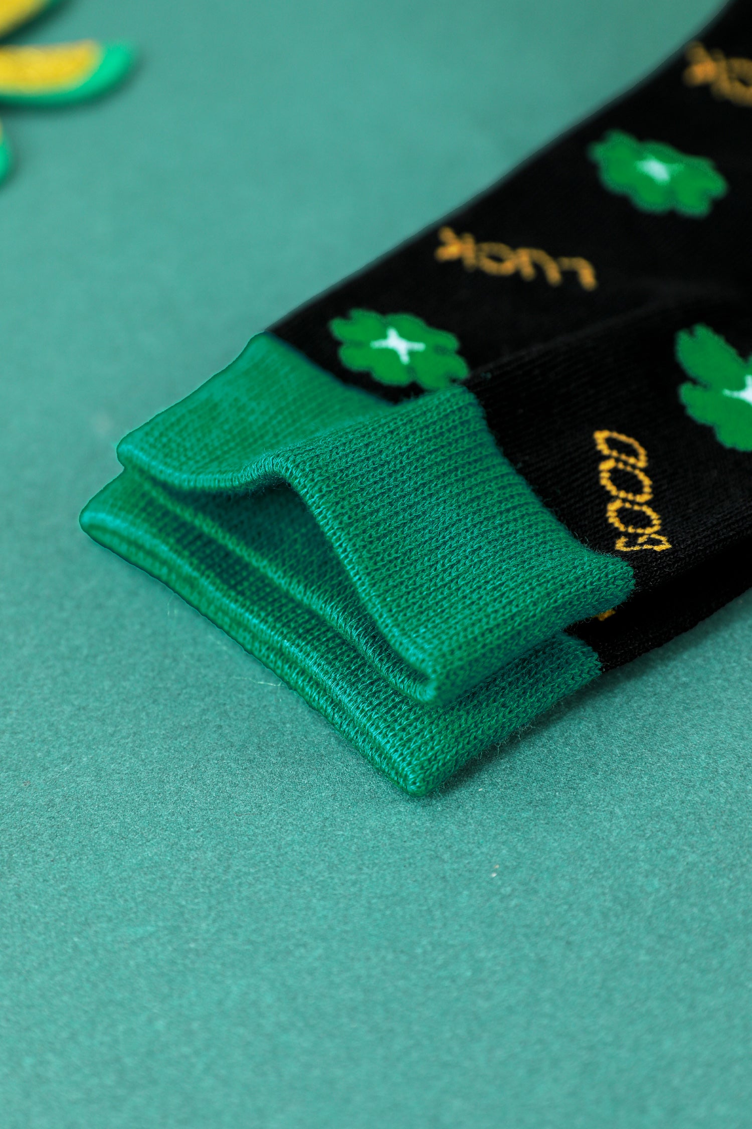 Dark Green GOOD LUCK St Patrick Clover Color Block Socks 