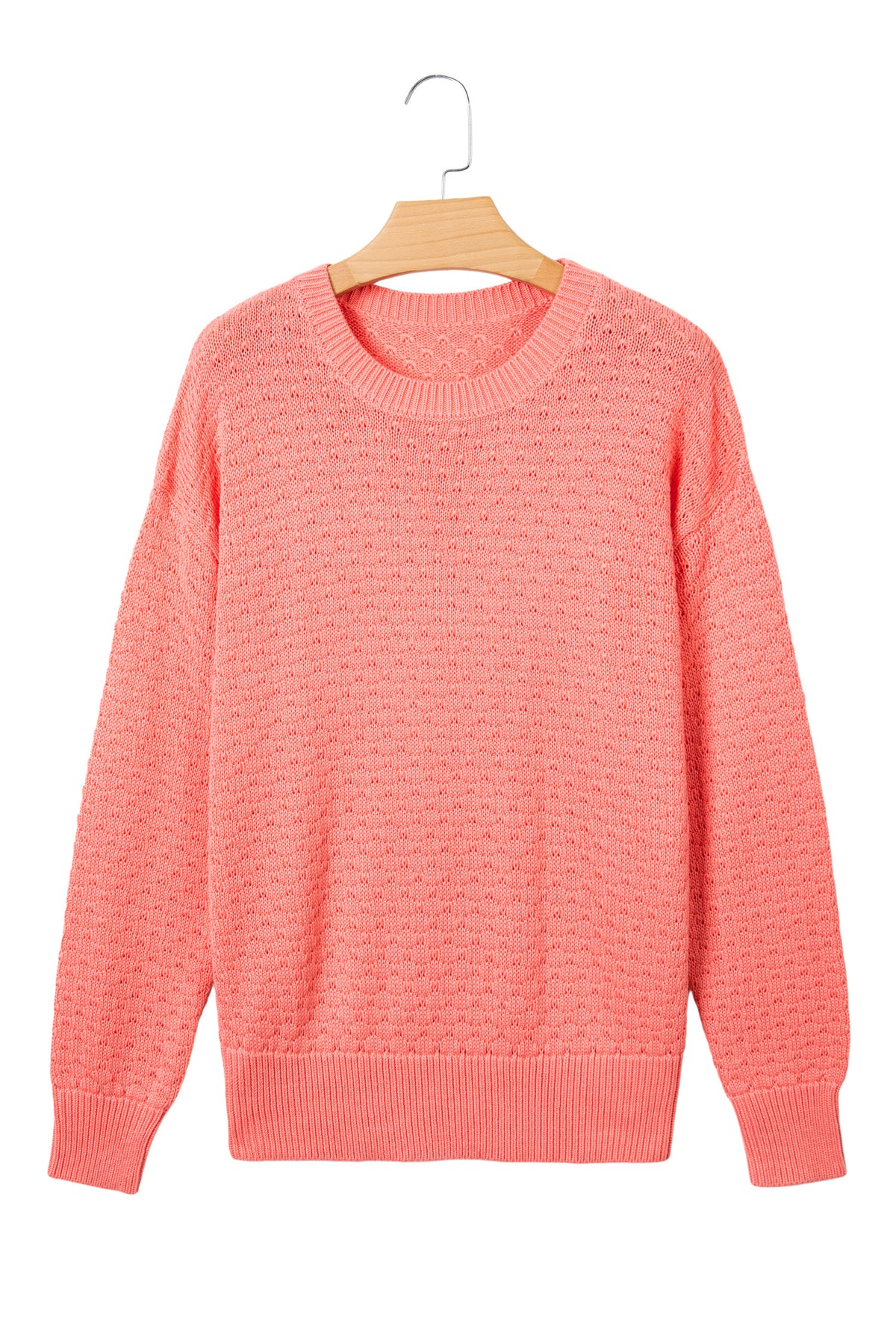 Coral Paradise Drop Shoulder Ribbed Knit Long Sleeve Sweater