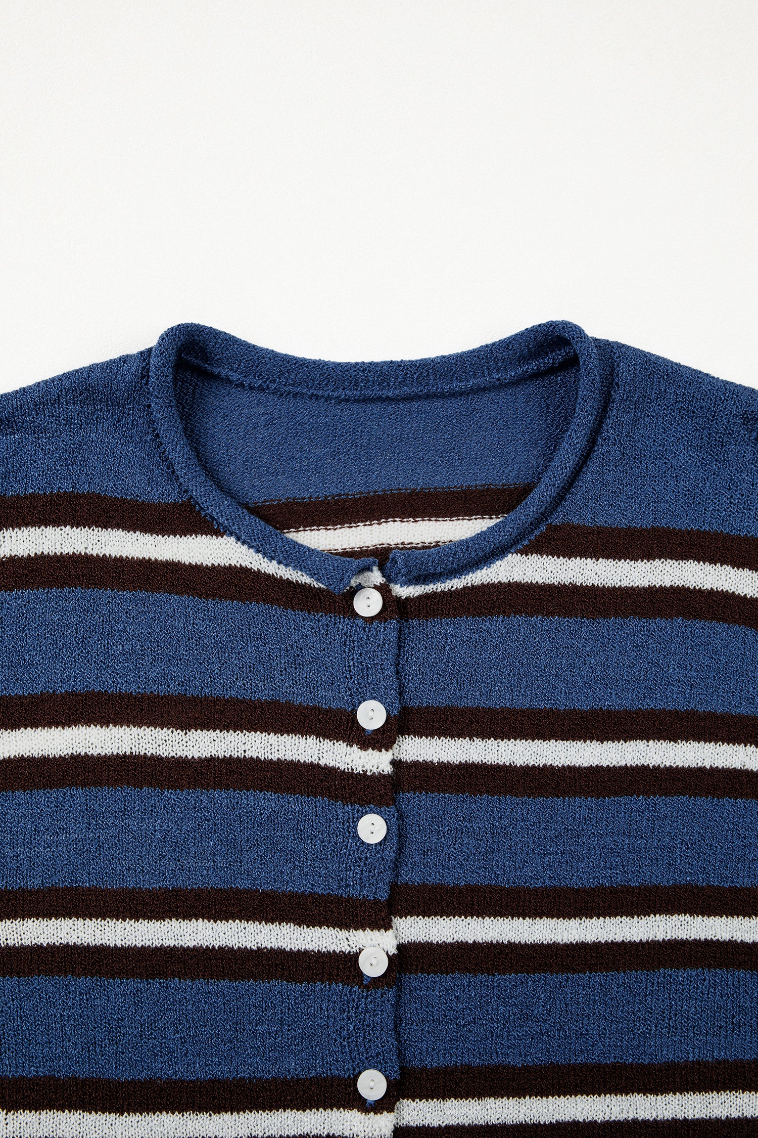 Blue Stripe Striped Drop Shoulder Button Cardigan