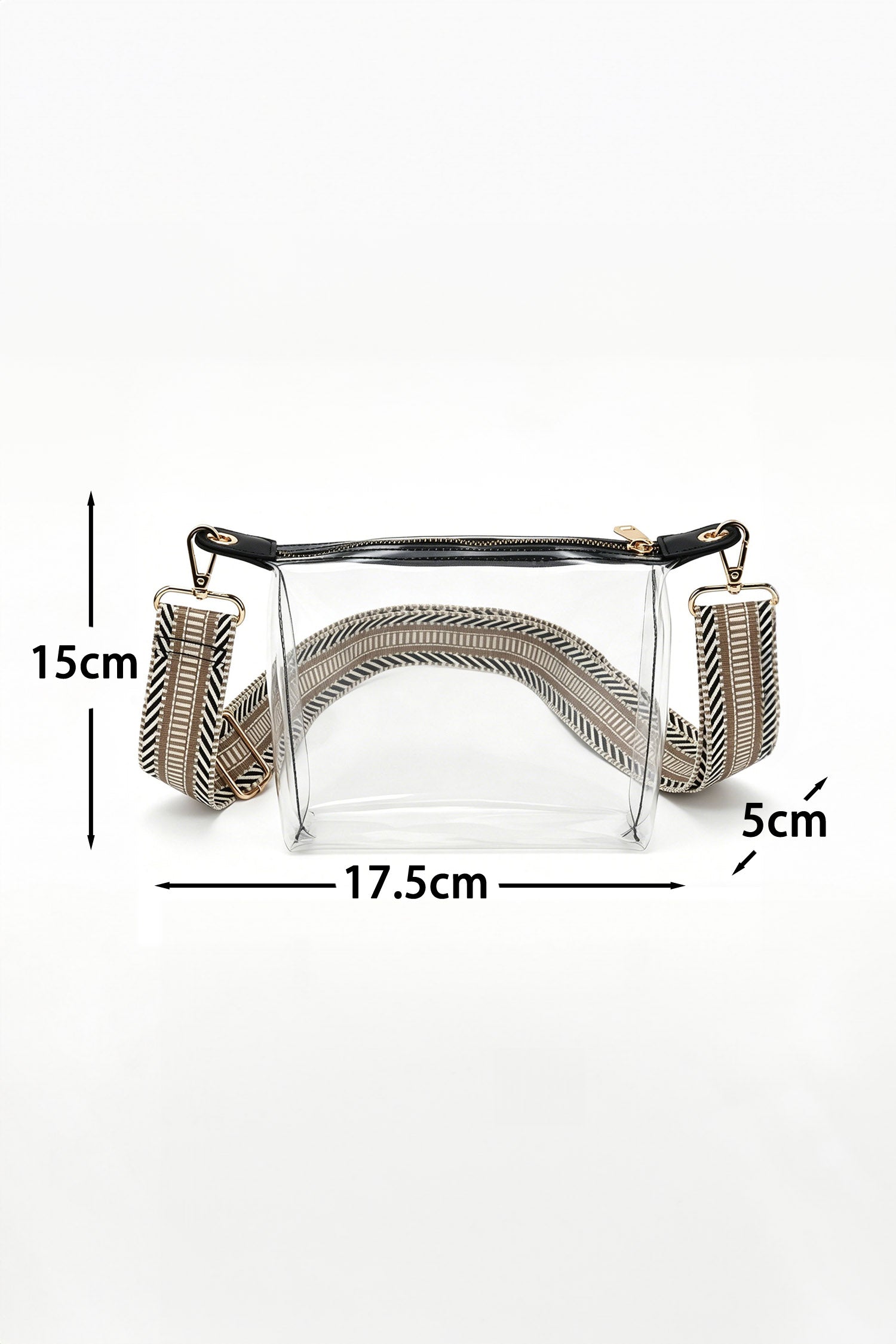 Color black Contrast Trim Zipped Transparent PVC Single Shoulder Bag