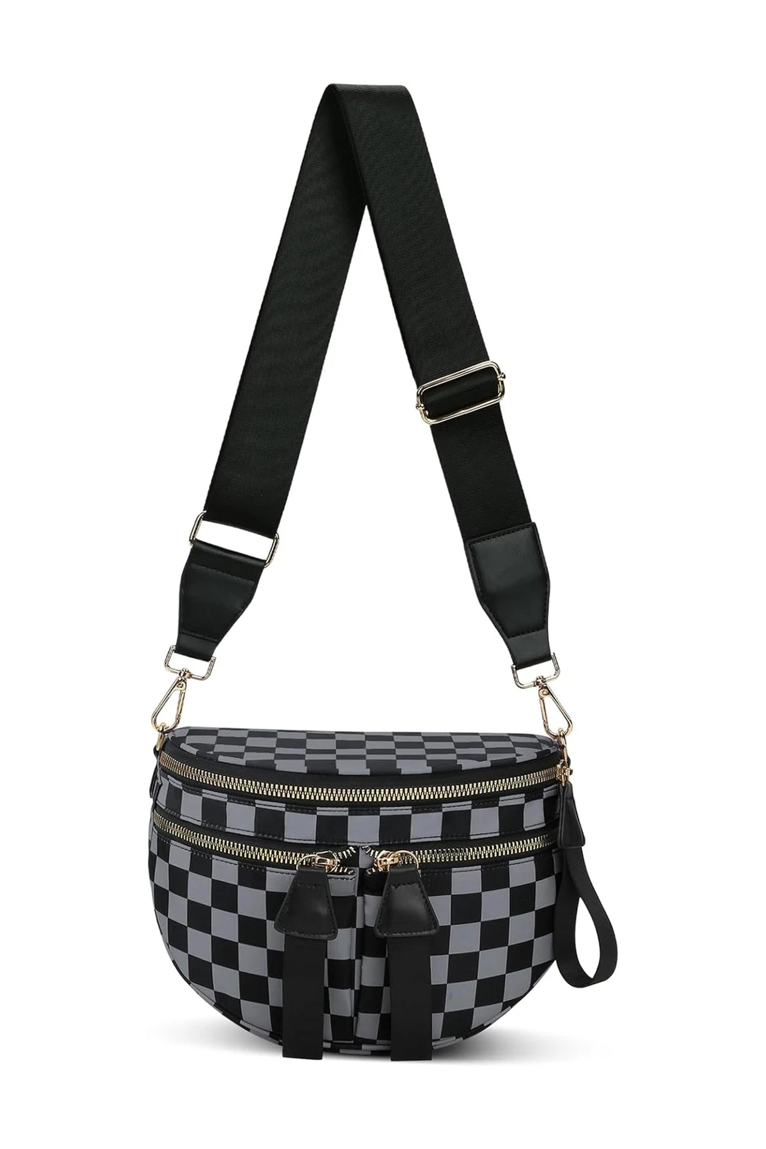 Dirty blue Checkered Print Multi Pocket Zipped Canvas Crossbody Bag