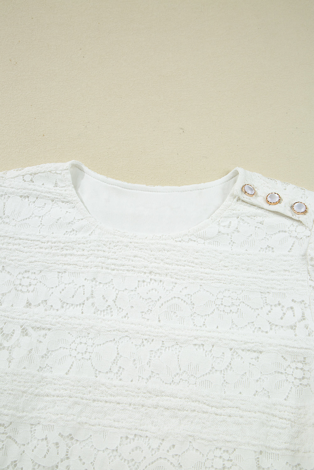 White Lace Crochet Round Neck Puff Sleeve Shift Mini Dress