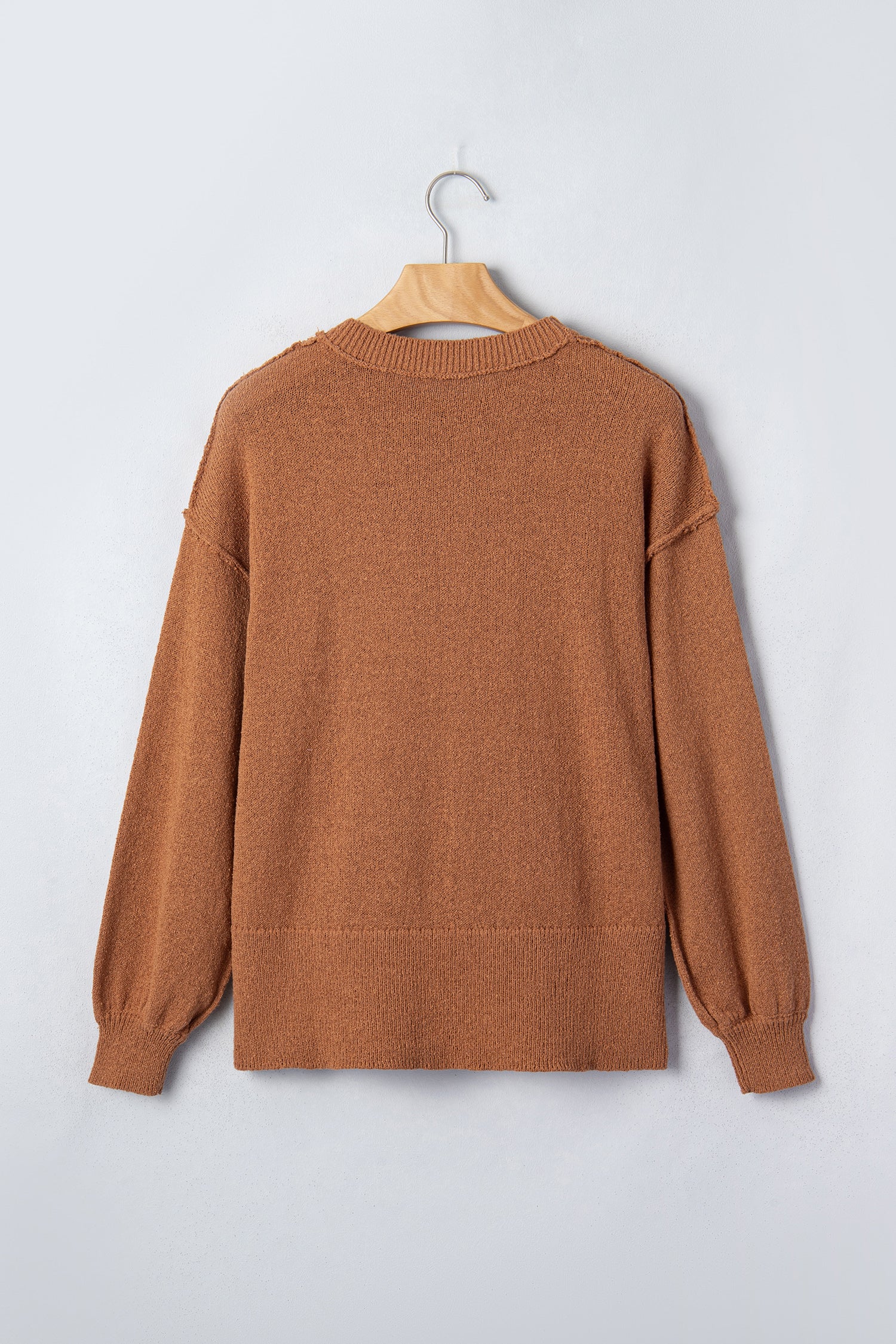 Brown Oversized Drop Shoulder Round Neck Christmas Sweater