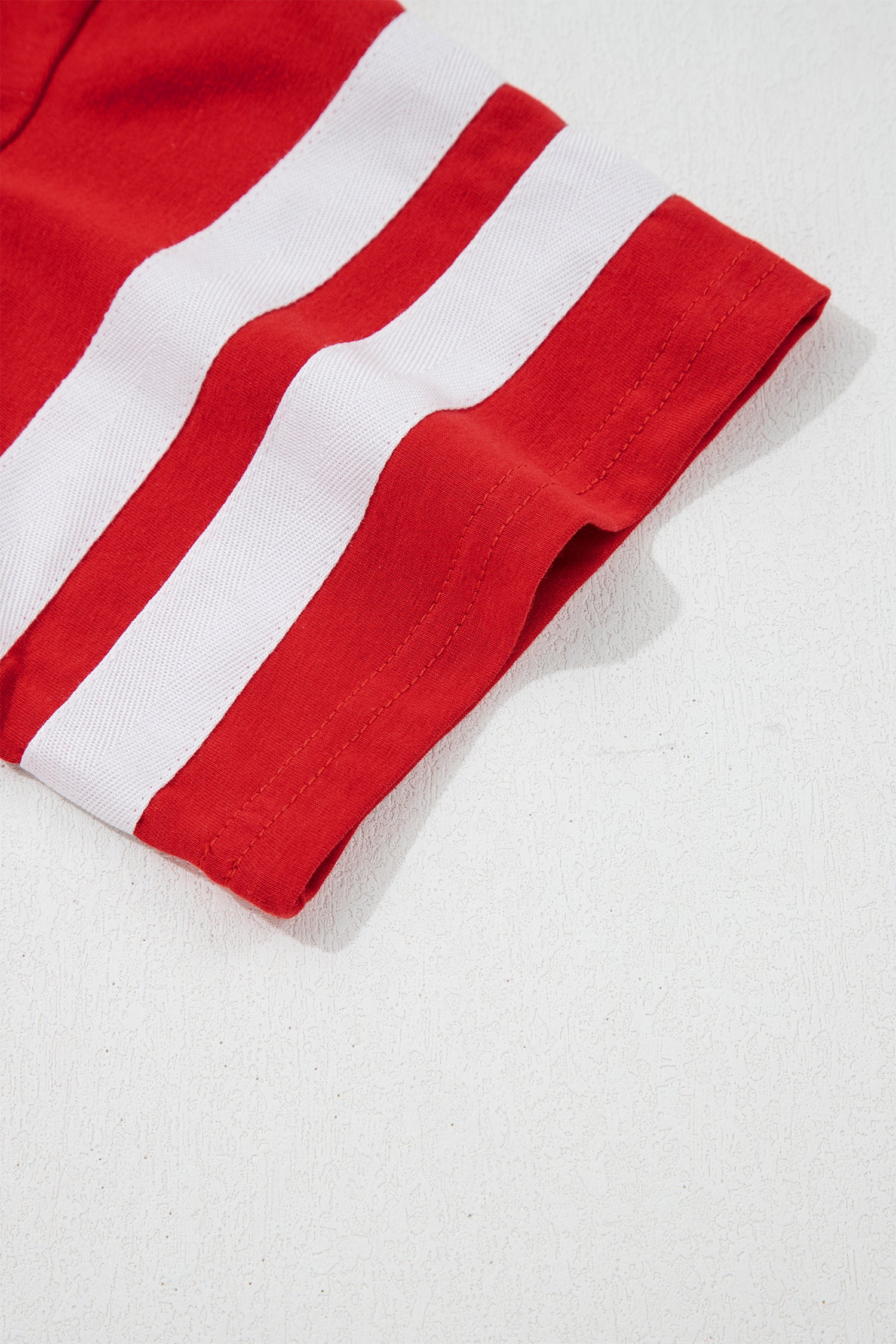 Fiery Red Varsity Striped Short Sleeve Crew Neck T Shirt