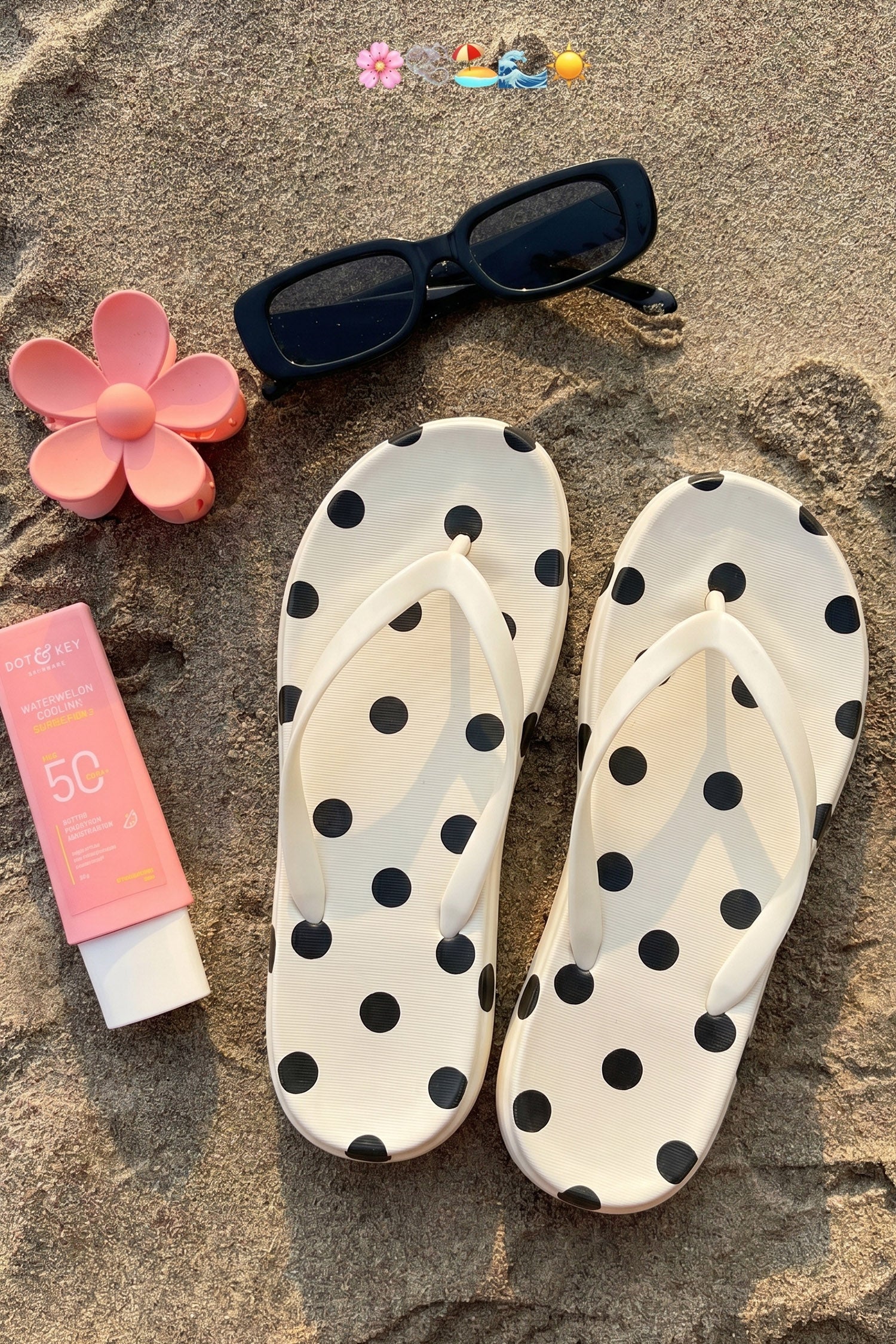White Polka Dot Print Lightweight PVC Flip Flops