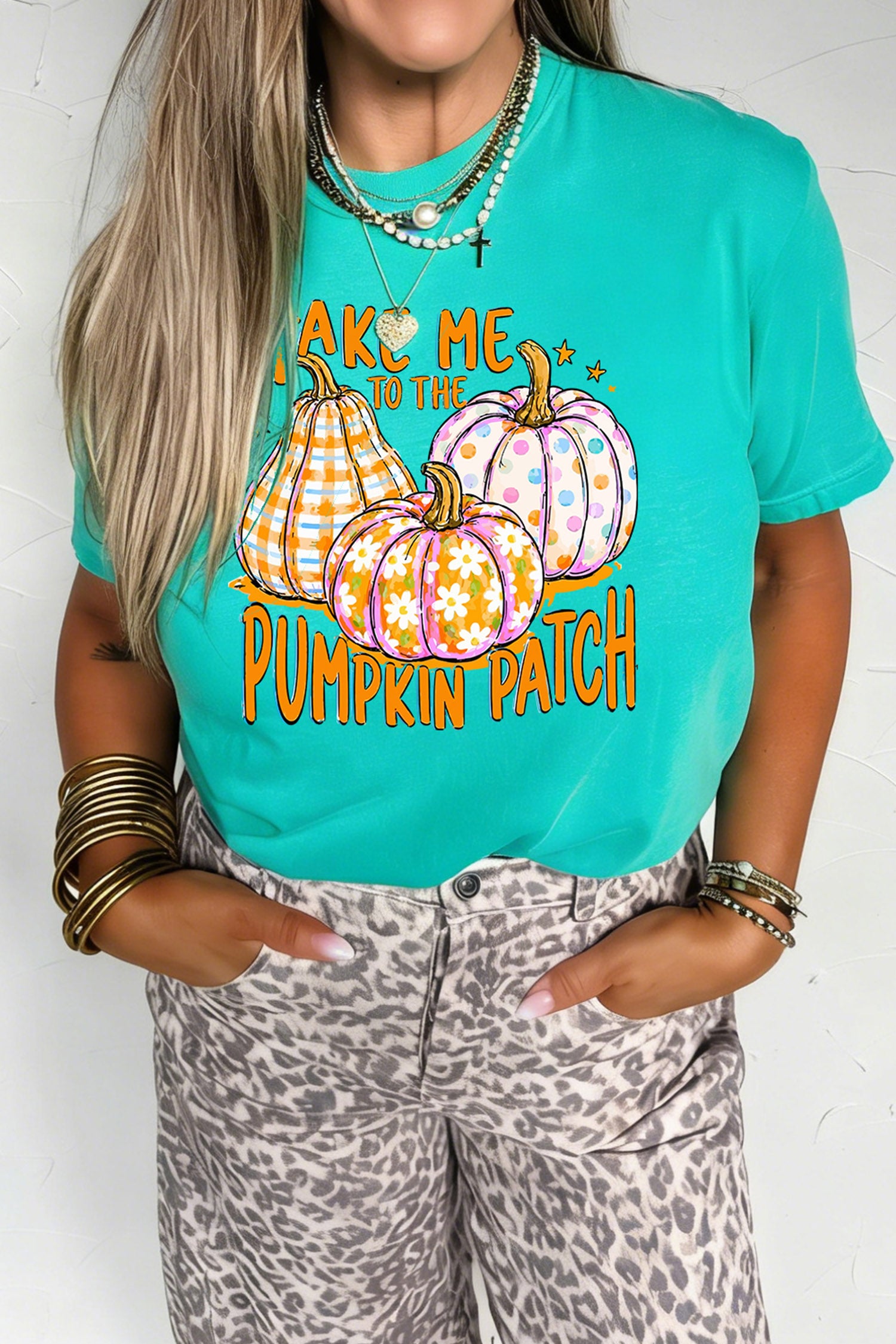 Mint Green Halloween Pumpkin Patch Graphic Tee