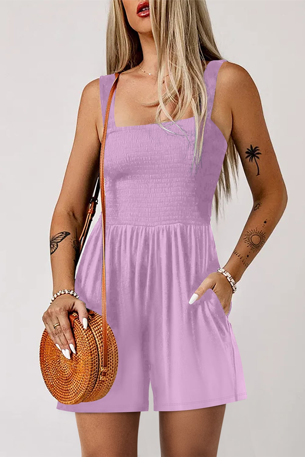 Phalaenopsis Casual Pocketed Smocked Sleeveless Romper