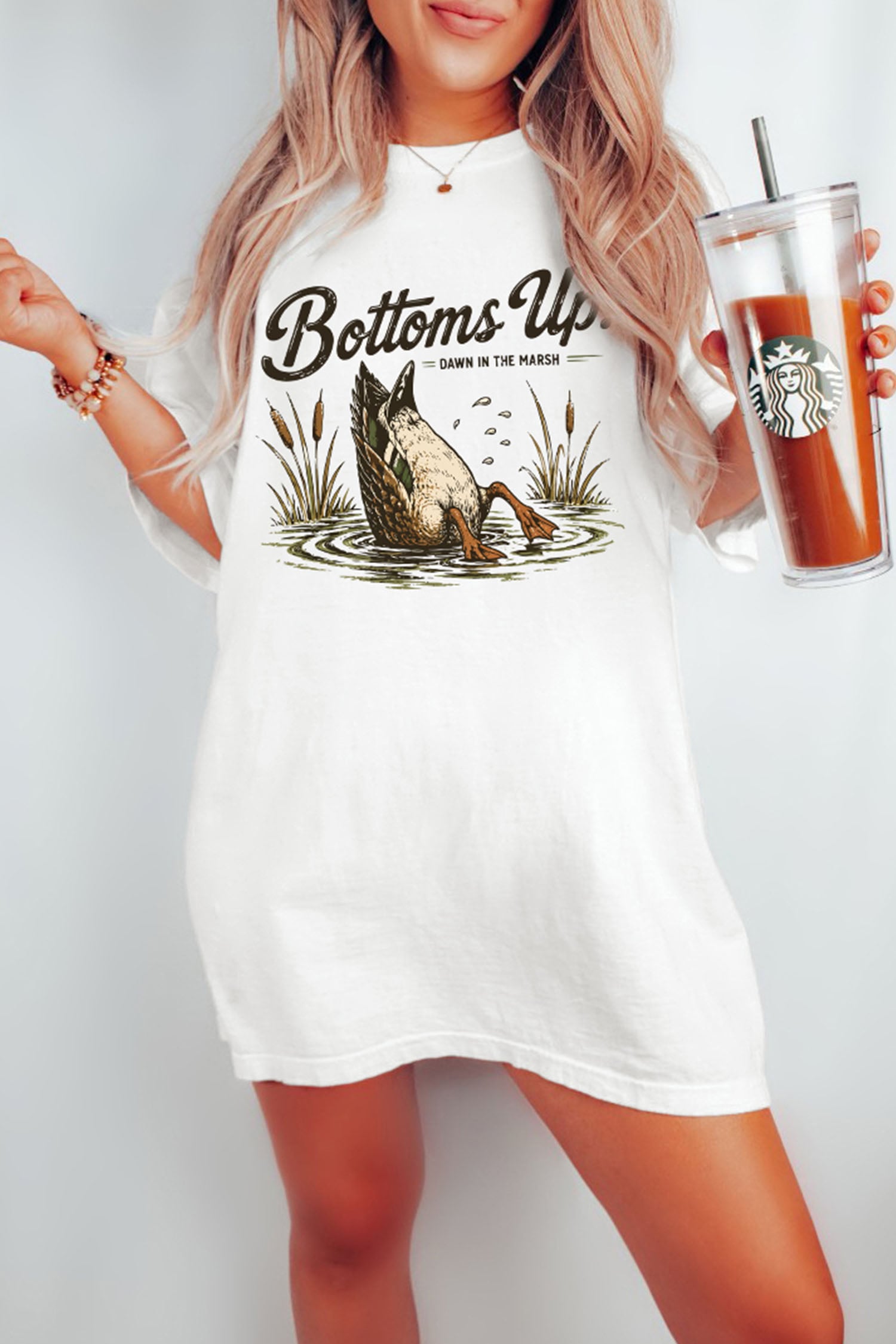 White Funny Duck Bottoms Up Graphic Tunic Tee