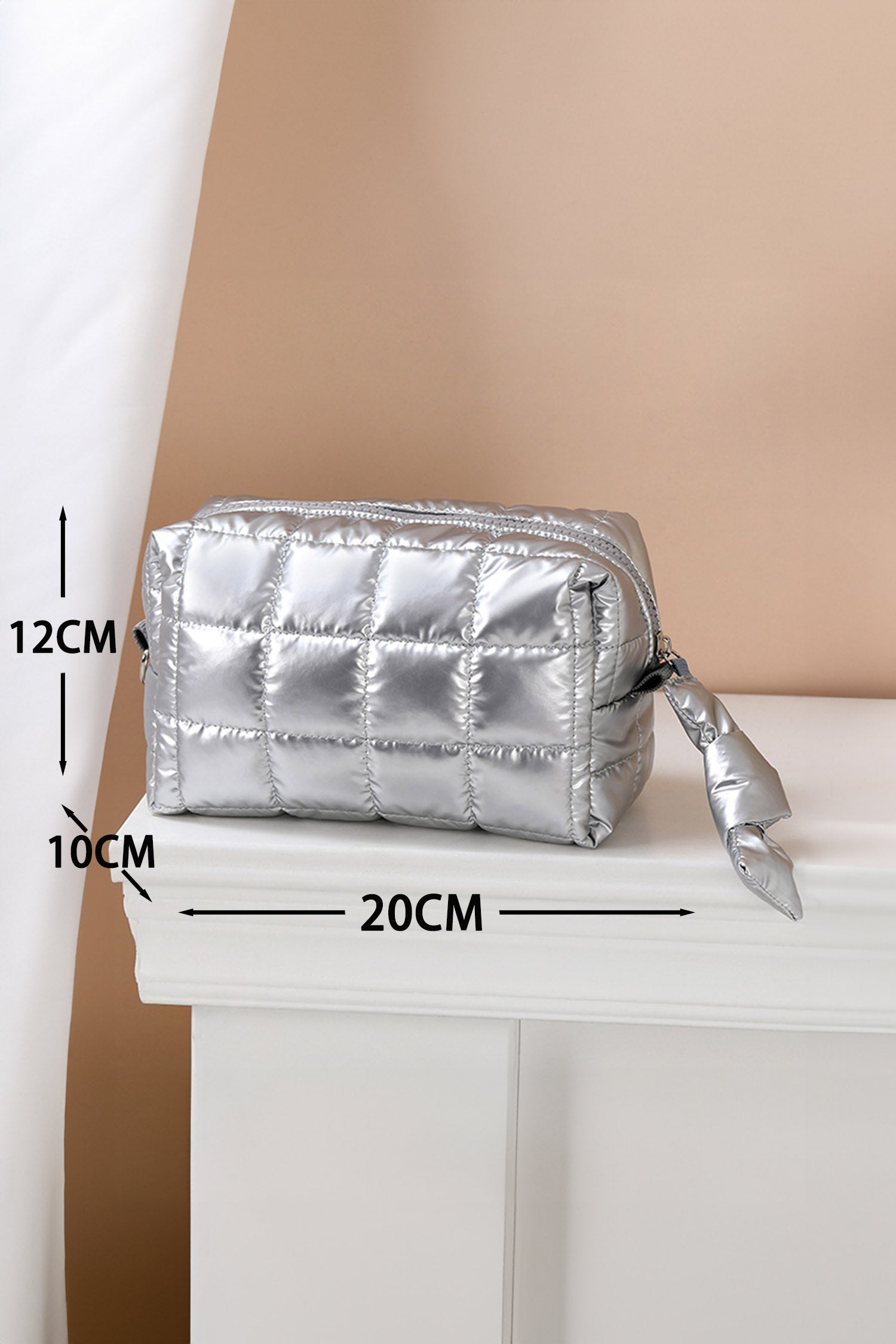 Pink Solid Color Quilted Nylon Makeup Bag