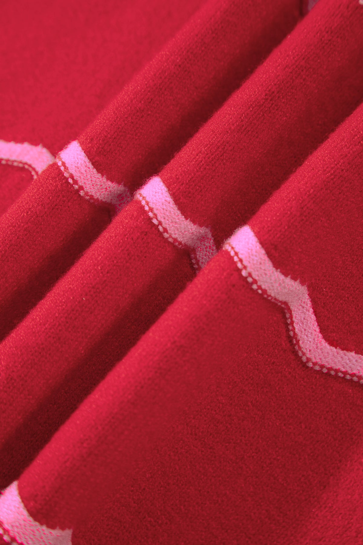 Red Stripe Striped Round Neck Long Sleeve Shift Pullover Sweater