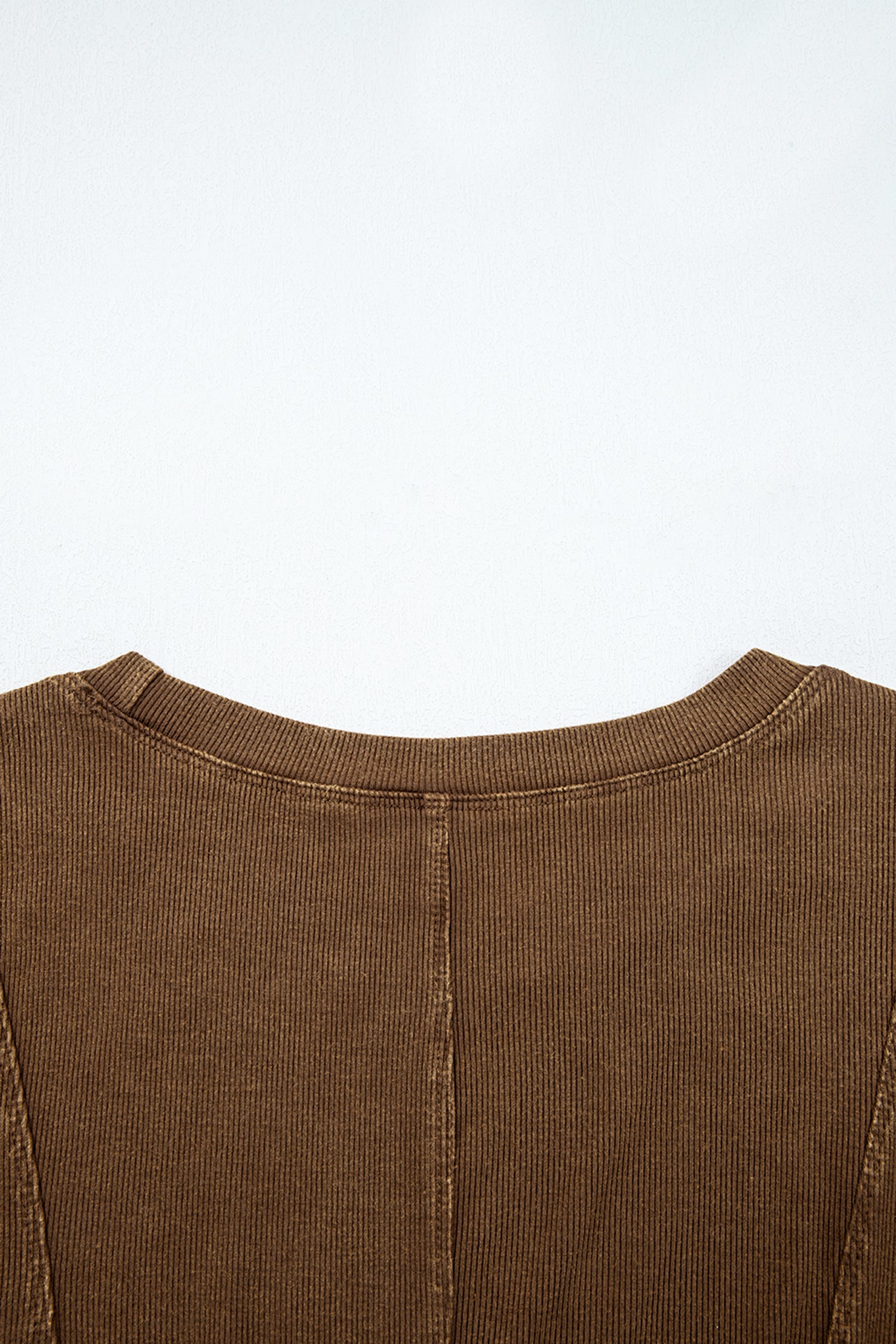 Coffee Exposed Seam Ribbed Long Sleeve Top