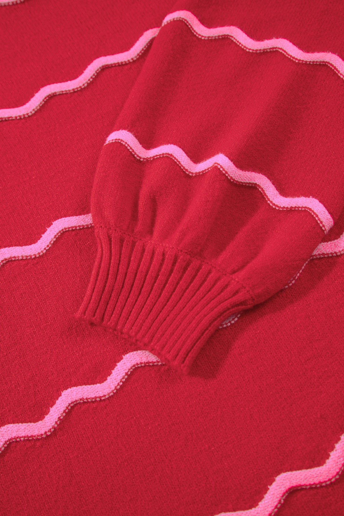 Red Stripe Striped Round Neck Long Sleeve Shift Pullover Sweater