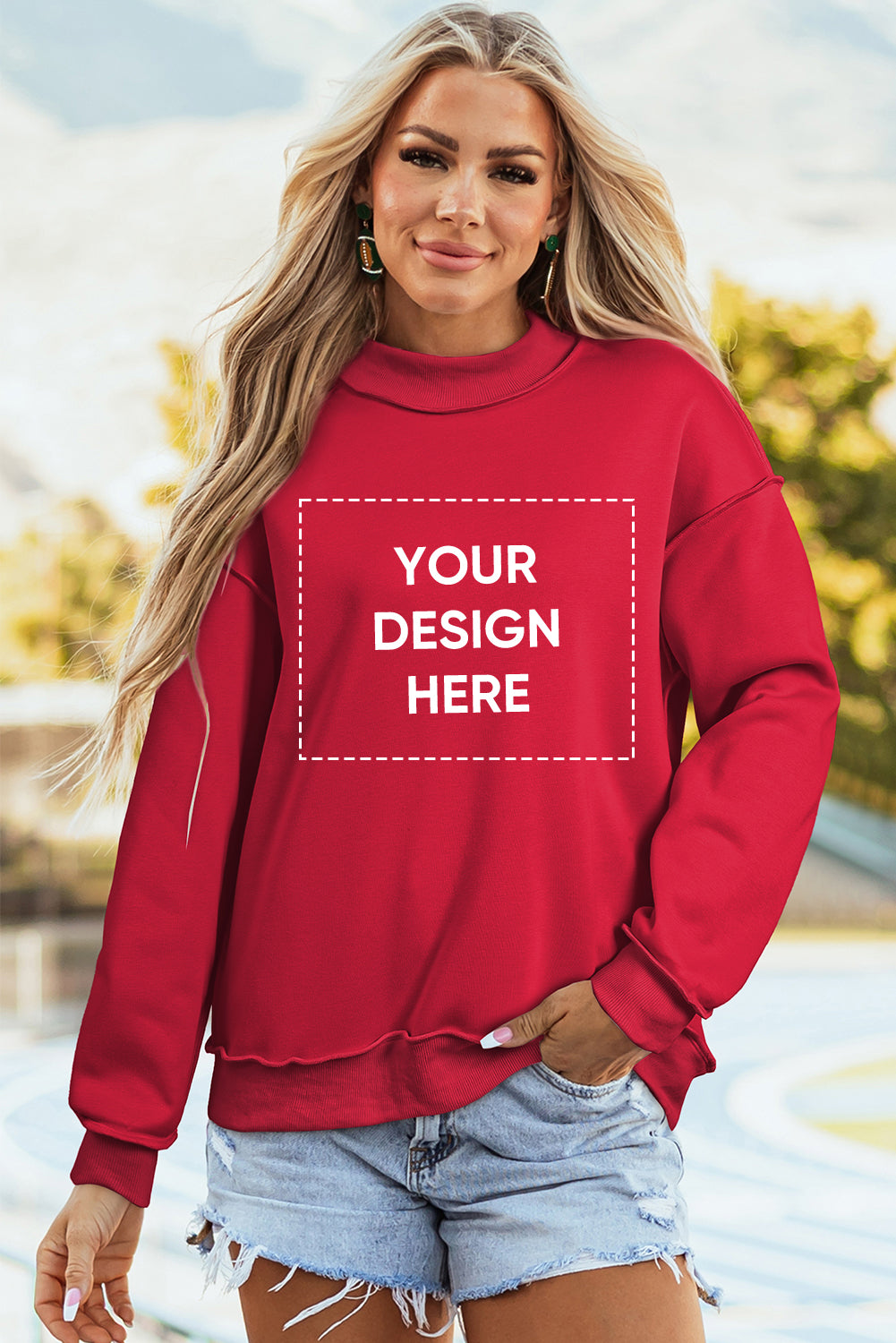 Racing Red Oversize Drop Shoulder Reversible Mock Neck Sweatshirt