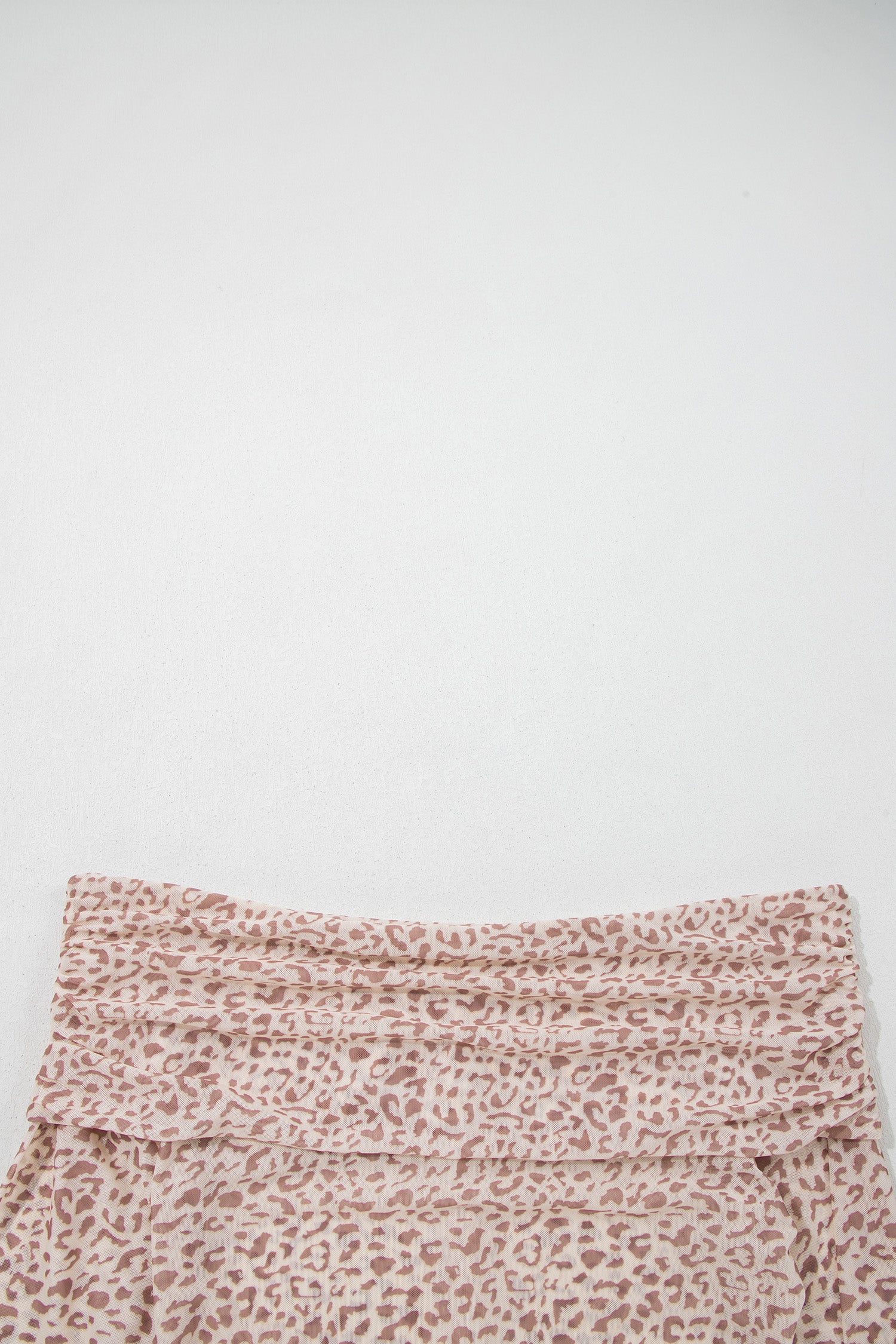 Brown Leopard Print Foldover Off Shoulder Long Sleeve Mesh Top
