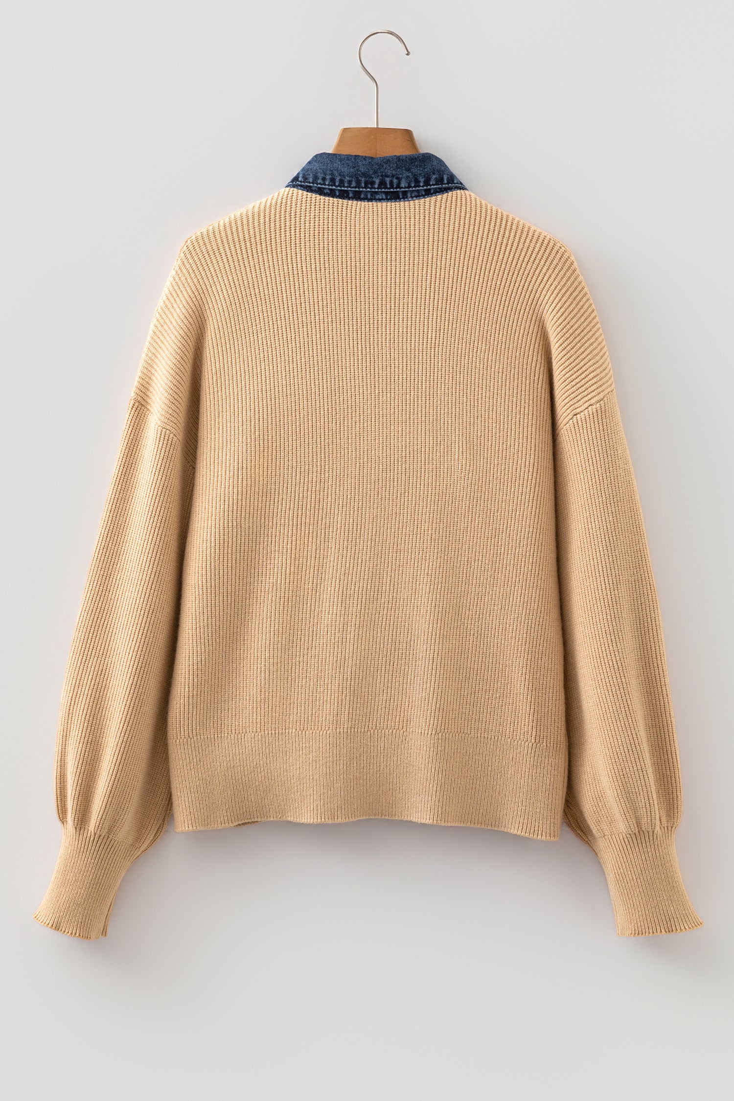 Parchment Drop Shoulder Placket Paneling Shirt Collar Long Sleeve Cardigan
