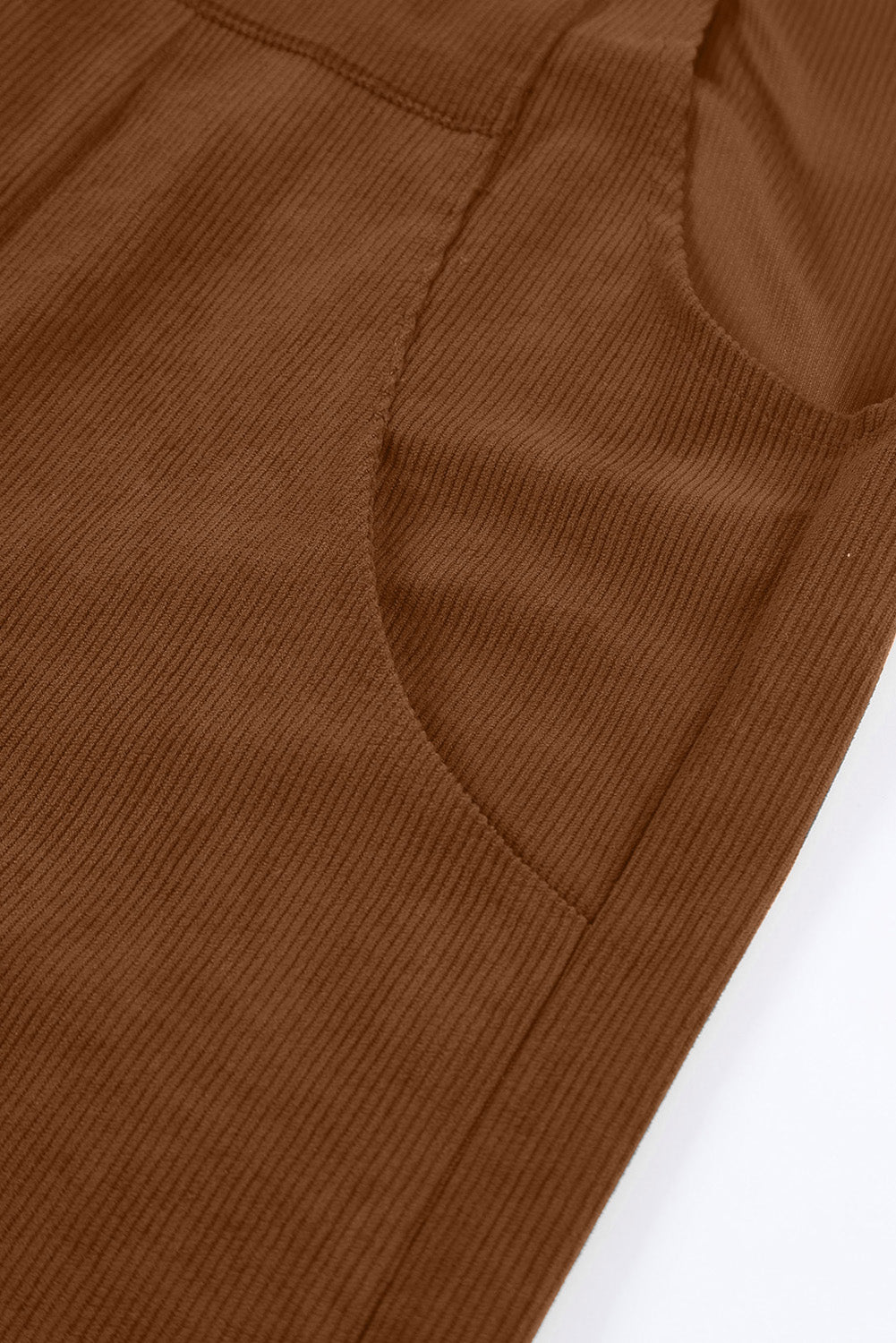 Brown Solid Color Corduroy Wide Leg Bib Overalls