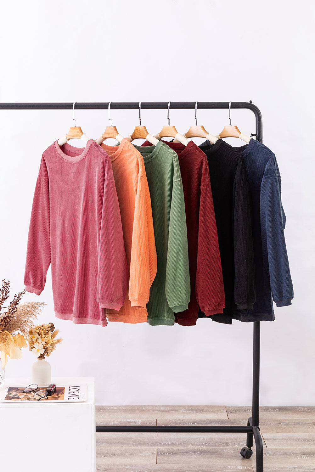 Racing Red JOLENE Ribbed Corded Oversized Sweatshirt