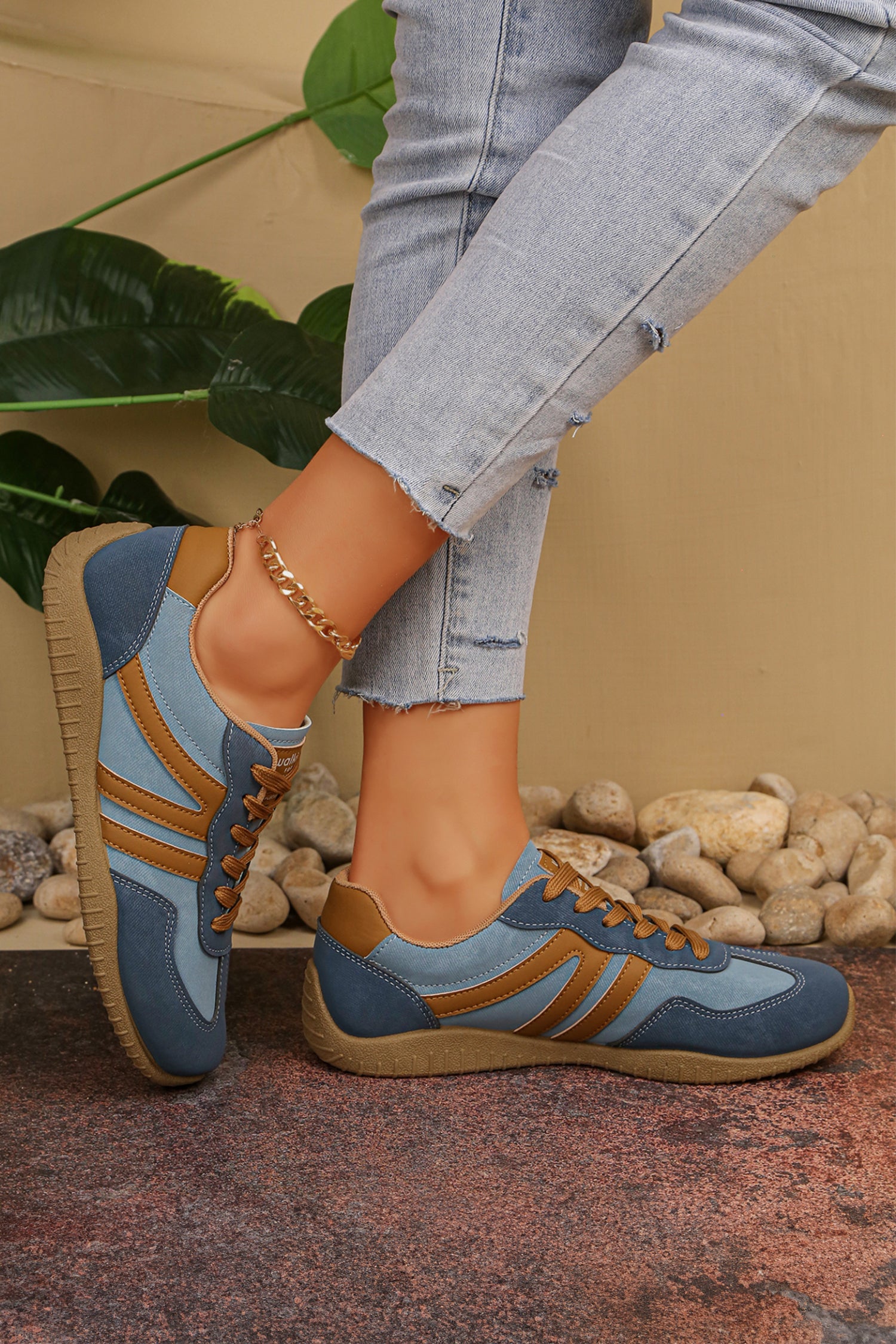 Ashleigh Blue Retro Vegan Leather Athletic Detail Lace Up Shoes