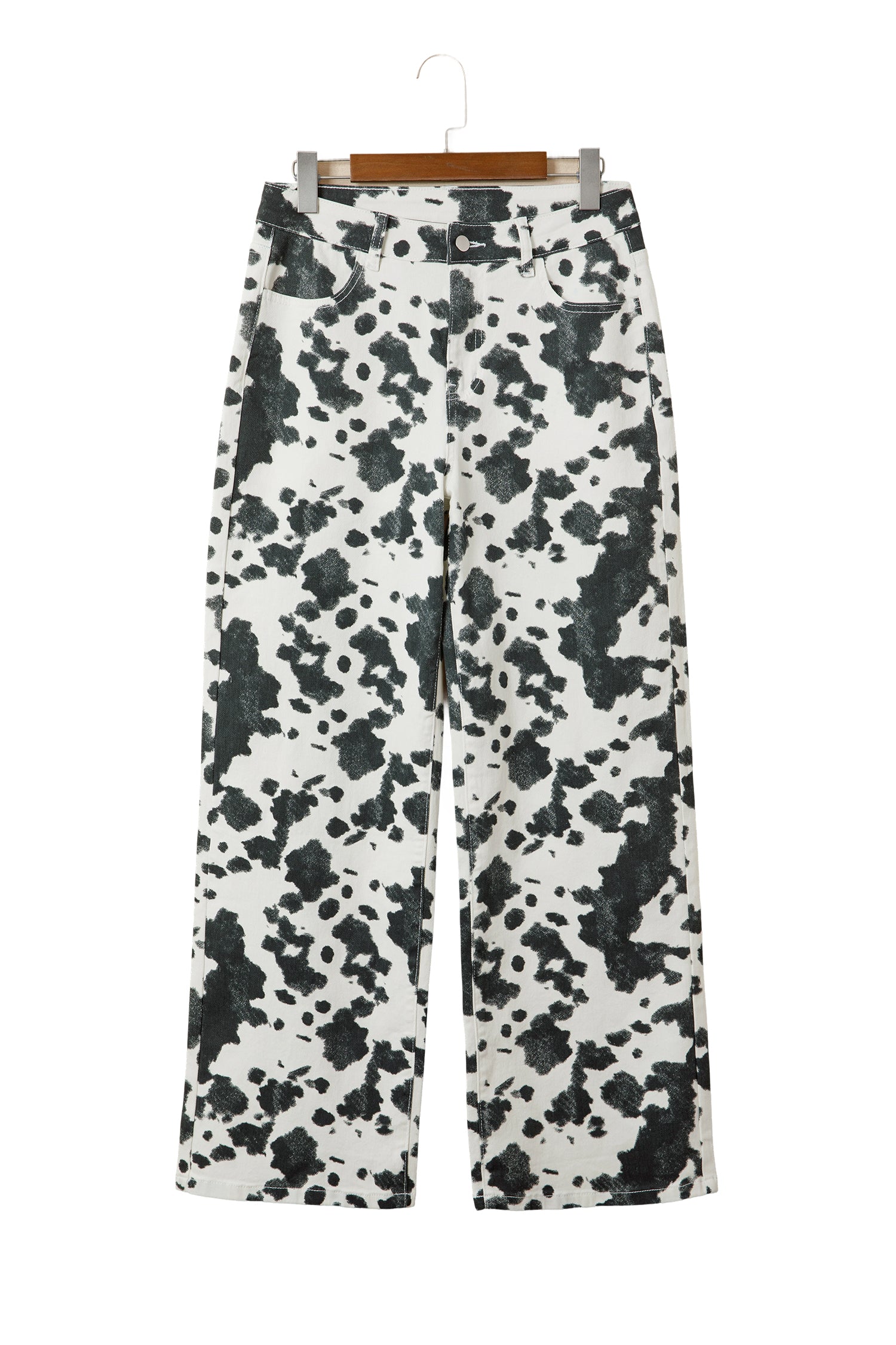 Brown Abstract Print Metal Button Regular Fit Full-Length Jeans