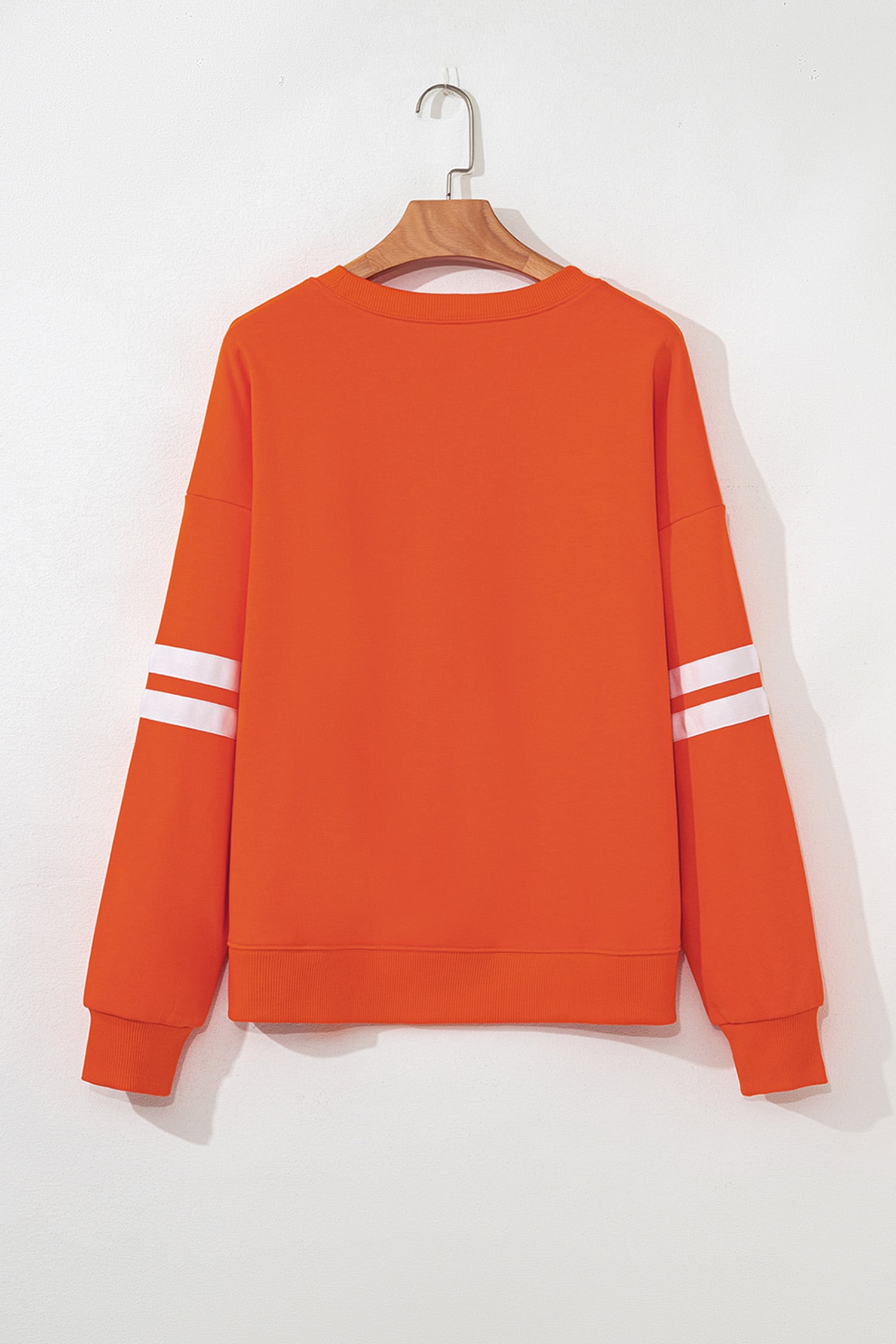 Orange Varsity Striped Detail Sequin Rugby Graphic Pullover Sweatshirt