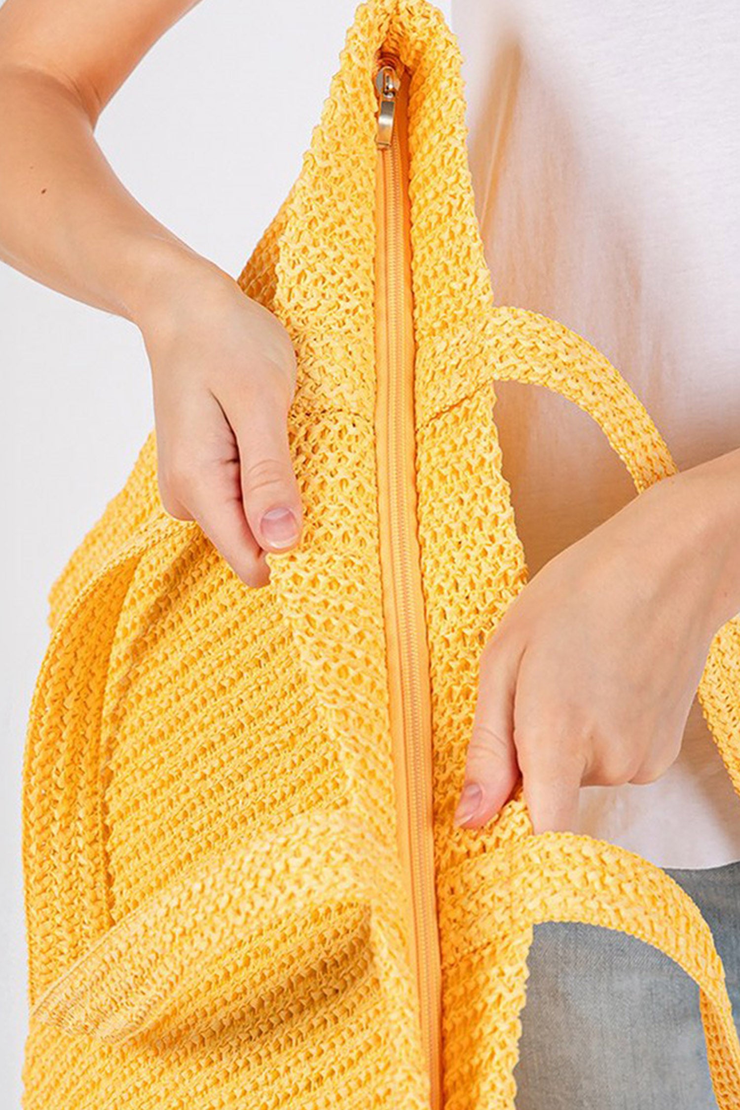 Ginger Solid Color Straw Woven Summer Beach Tote Bag