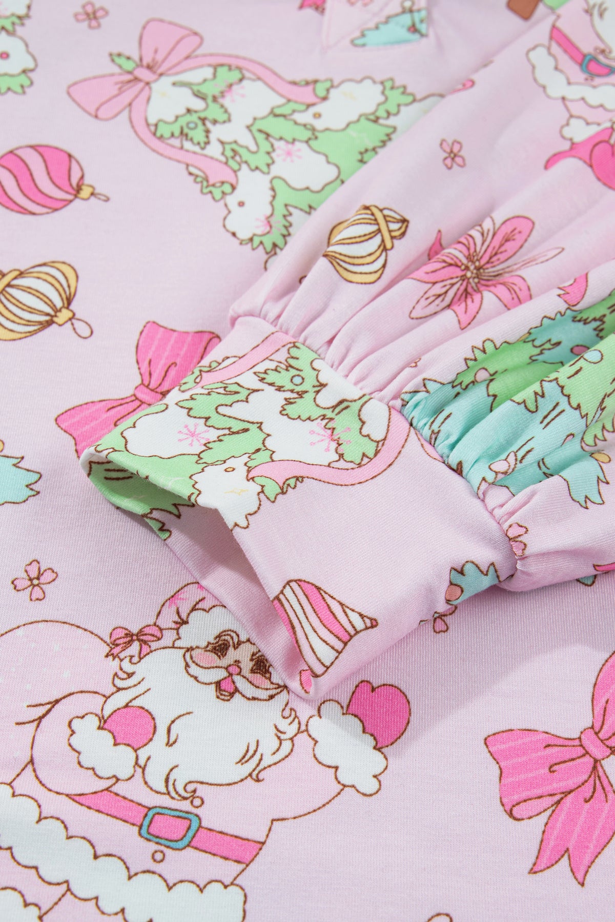 Pink Christmas Print Button Front Long Sleeve Lounge Set