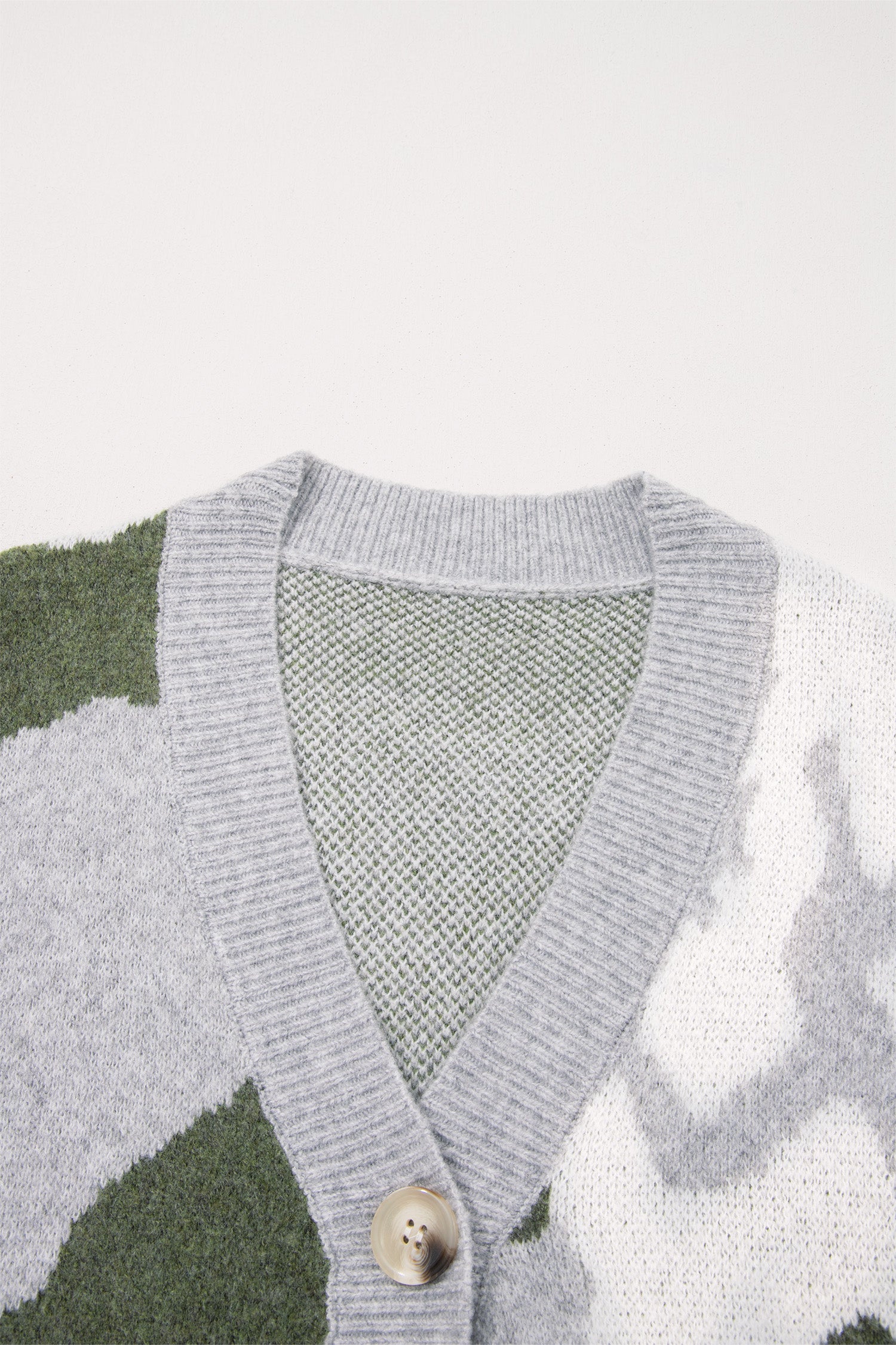 Green Camouflage Drop Shoulder V Neck Button Front Cardigan
