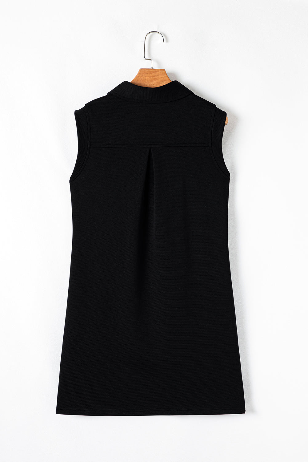 Black Sequin Patched V Neck Collared Mini Dress