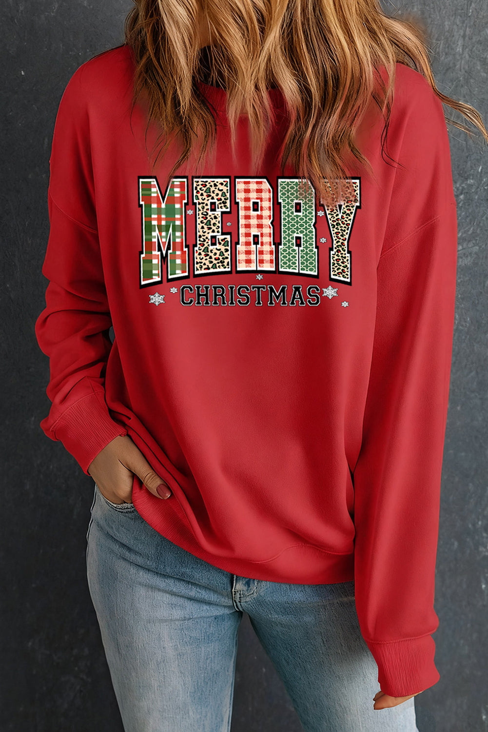 Red MERRY CHRISTMAS Graphic Festive Holiday Sweatshirt