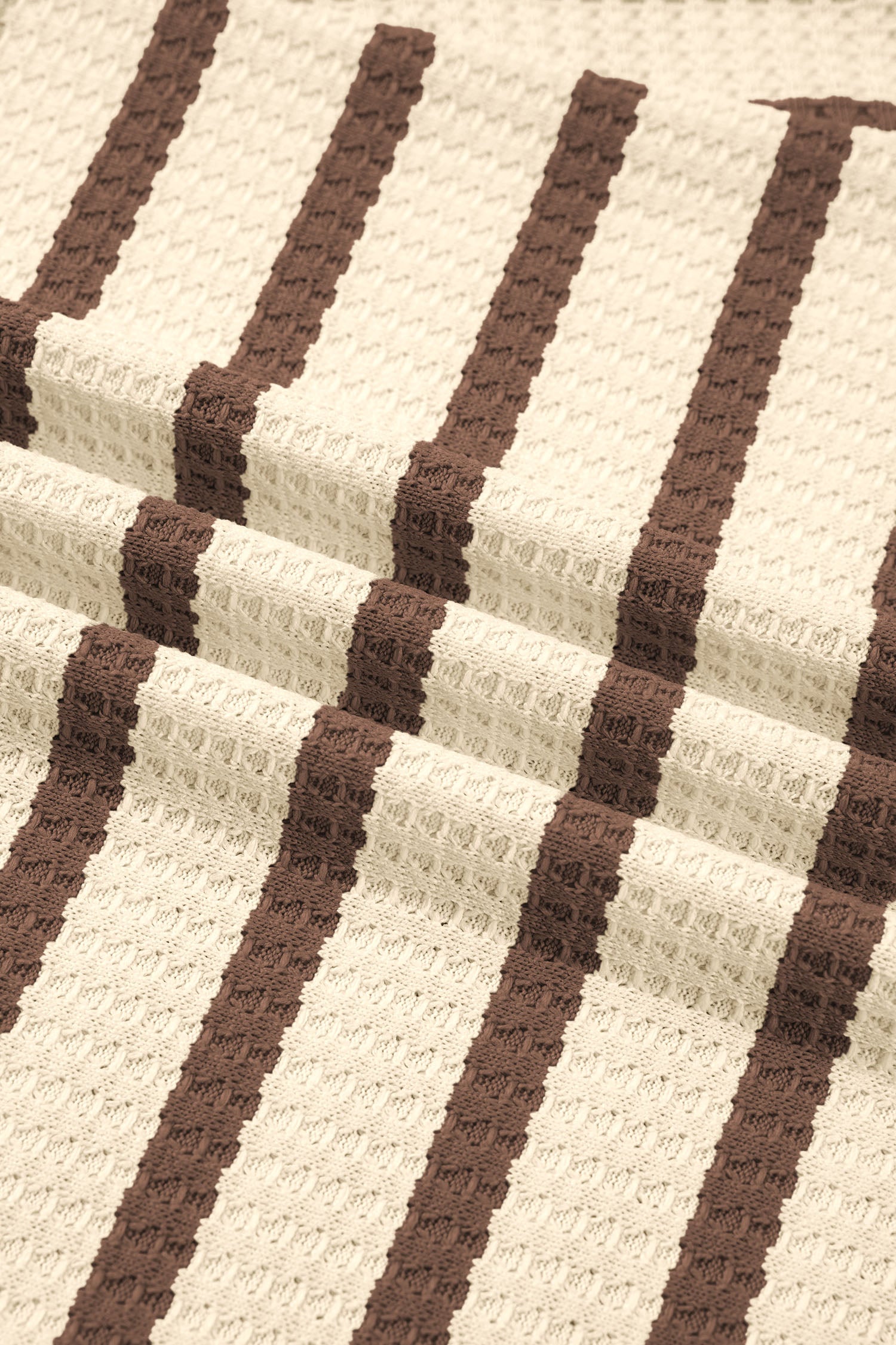 Brown Stripe Patchwork Ribbed Cuff Casual Pullover Sweatshirt