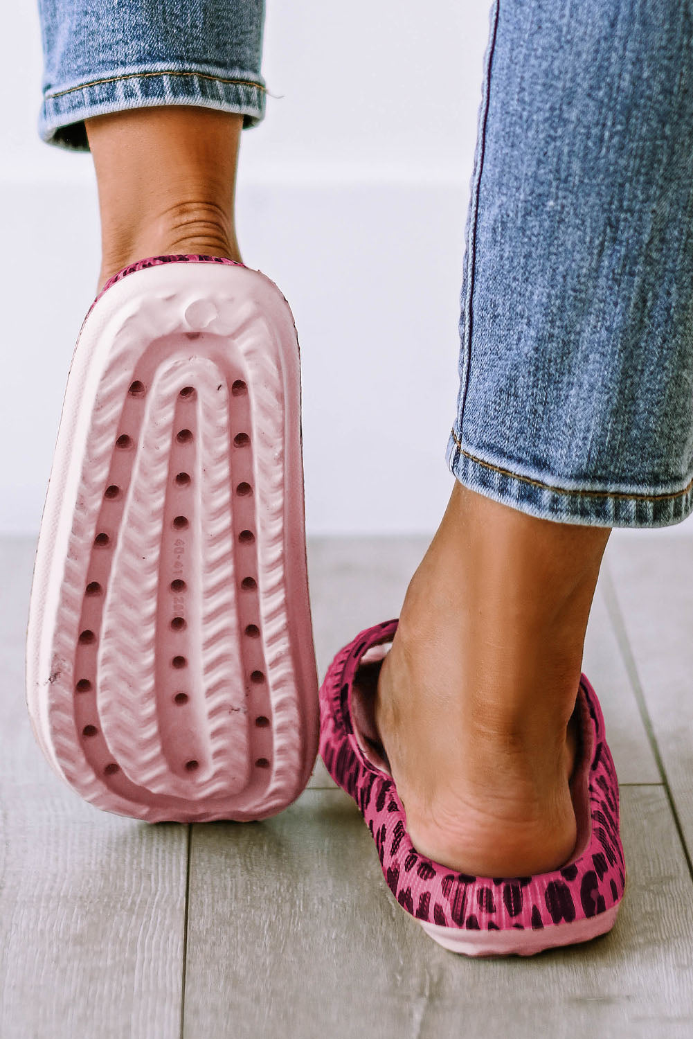 Rose Leopard Print Thick Sole Slip On Slippers