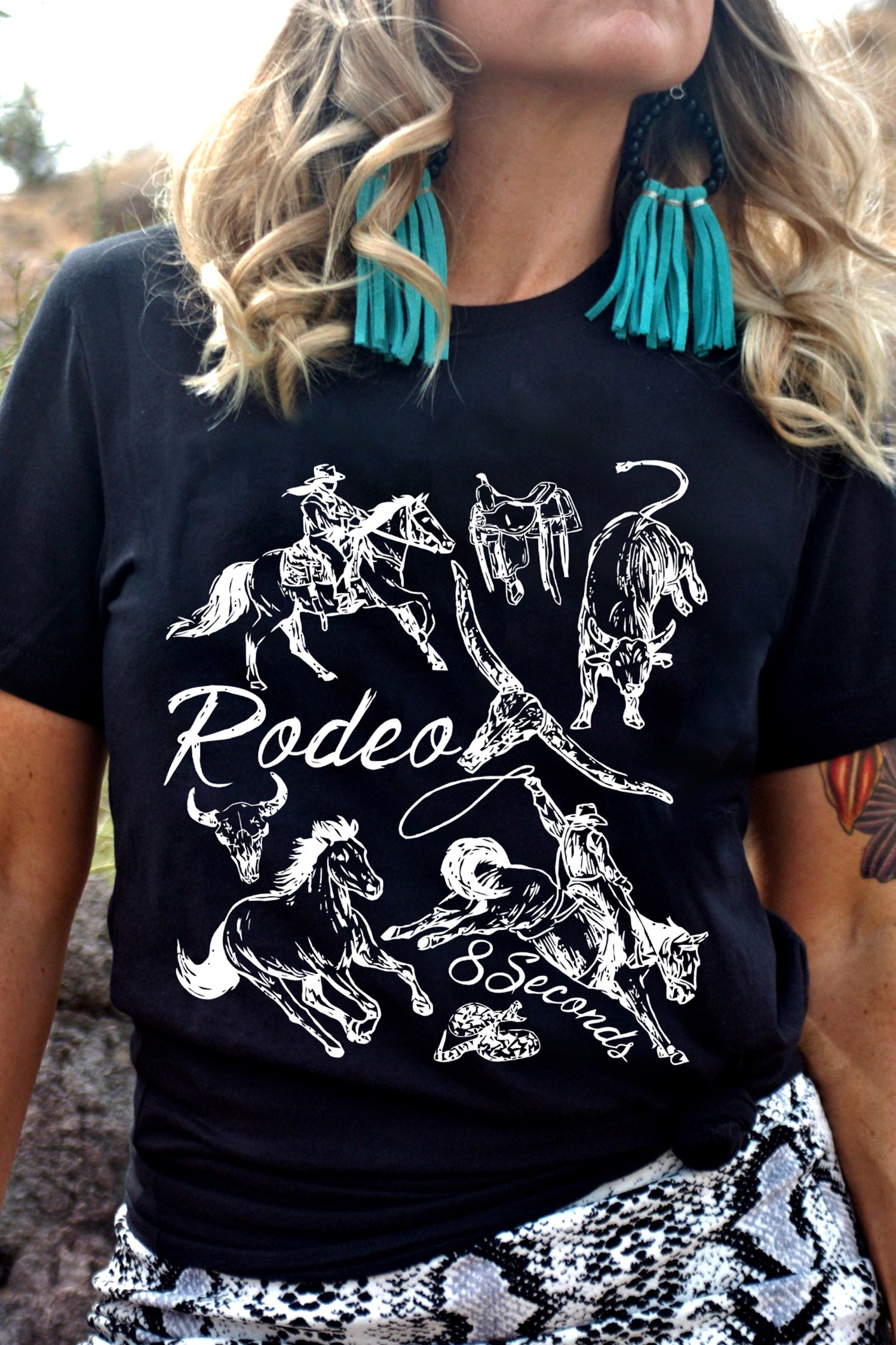 Black Rodeo 8 Seconds Western Graphic T Shirt