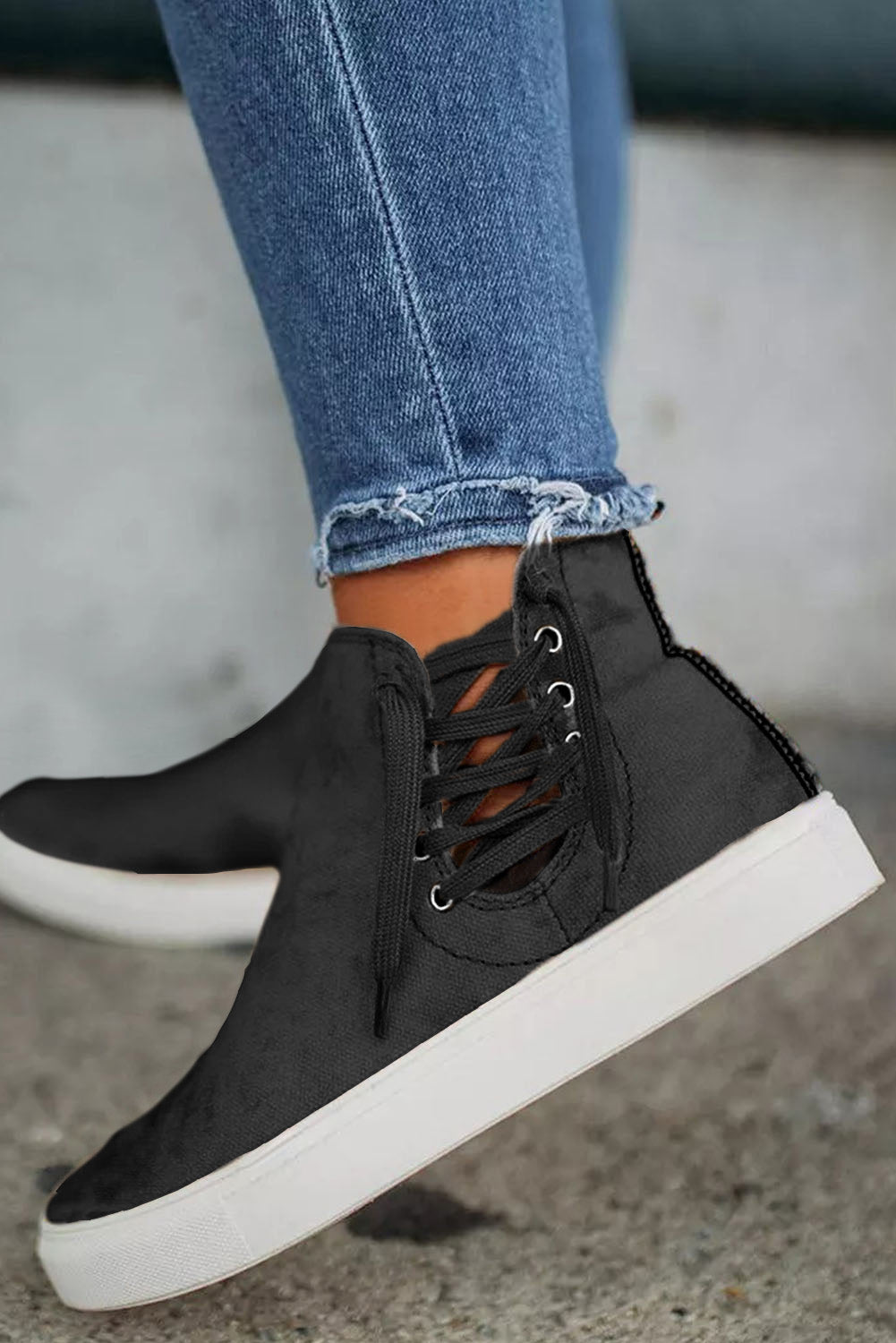 Black High Top Drawstring Zipped Slip-on Sneakers