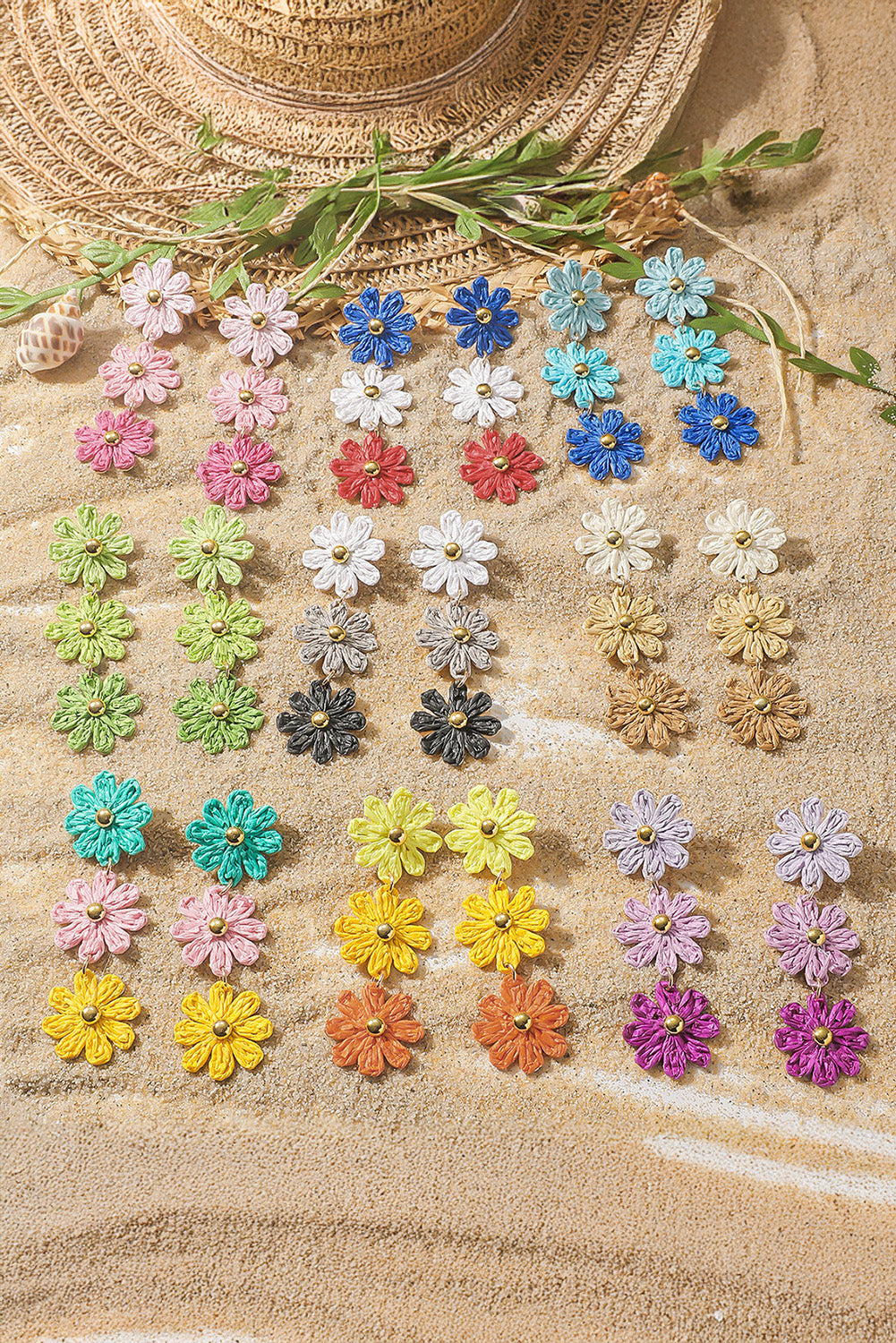Blue Crochet Flowers Stud Dangle Earrings