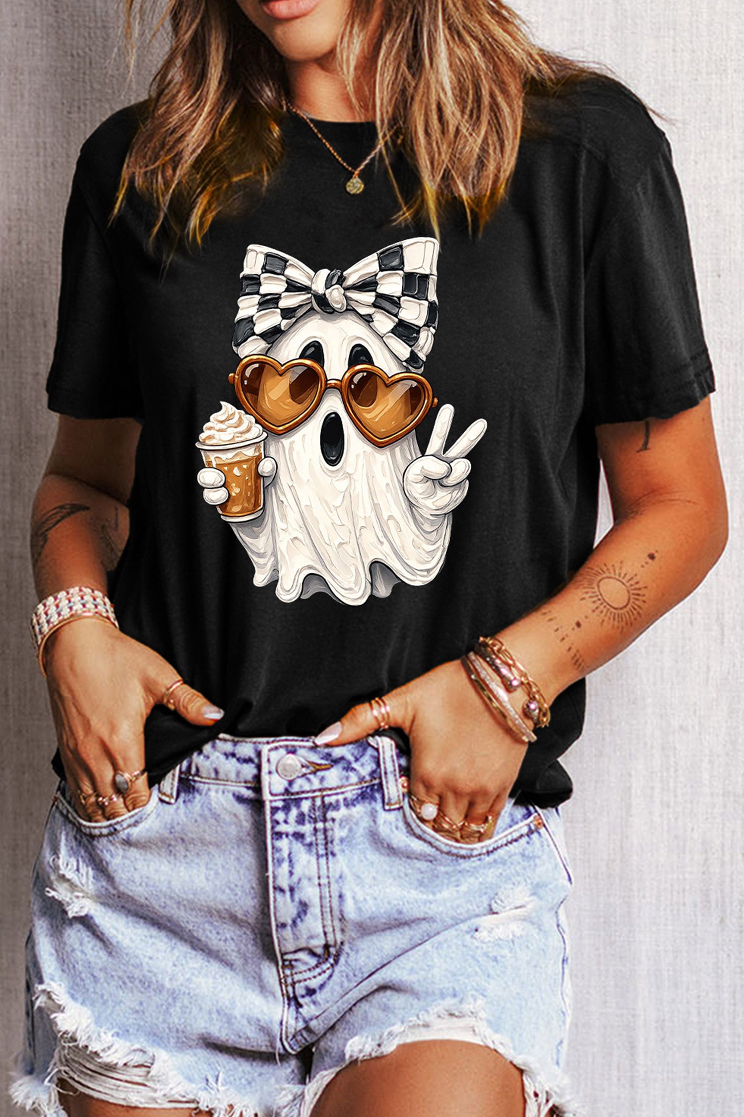Black Ghost Graphic Heat Transfer Printing Hallowwen T-Shirt