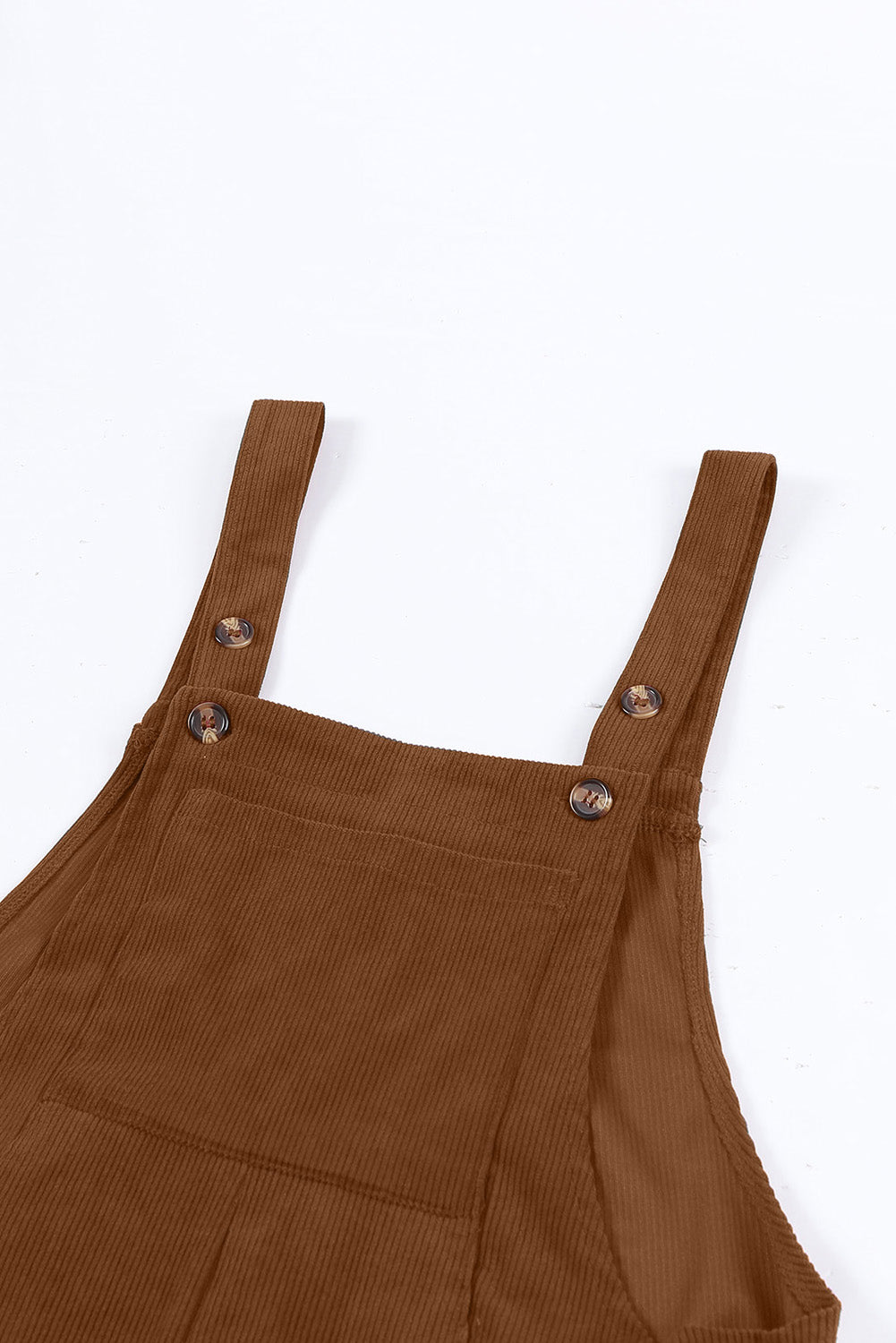 Brown Solid Color Corduroy Wide Leg Bib Overalls