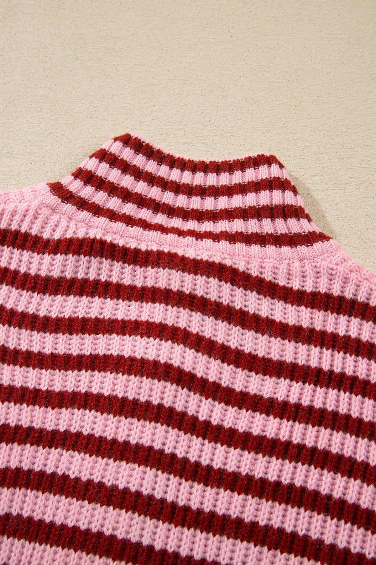 Red Stripe Striped High Neck Zip-up Sweater Long Sleeve Casual Fit Drop Shoulder Open Front Cardigan