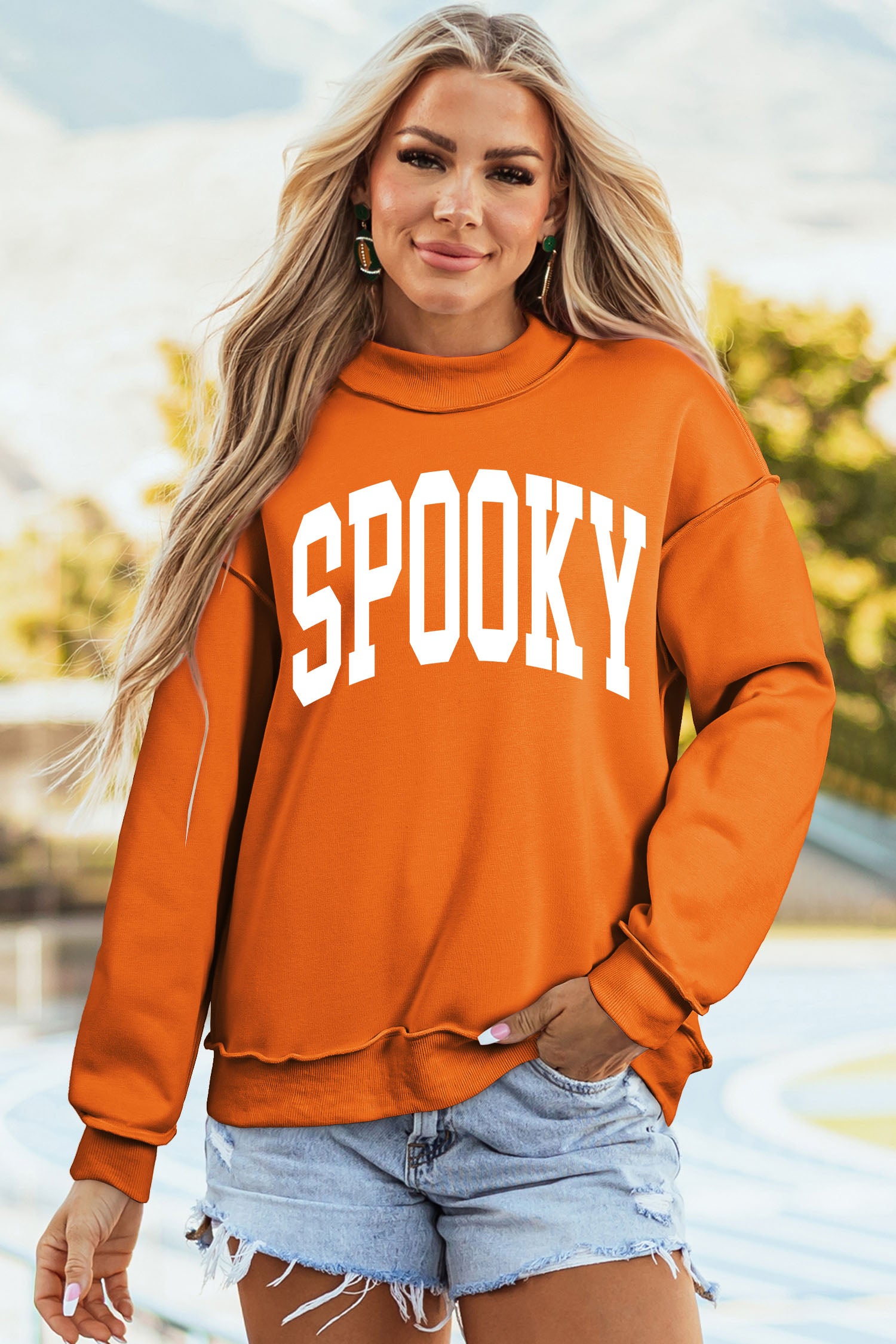 Carrot SPOOKY/ BOO Double Side Print Halloween Reversible Mock Neck Sweatshirt