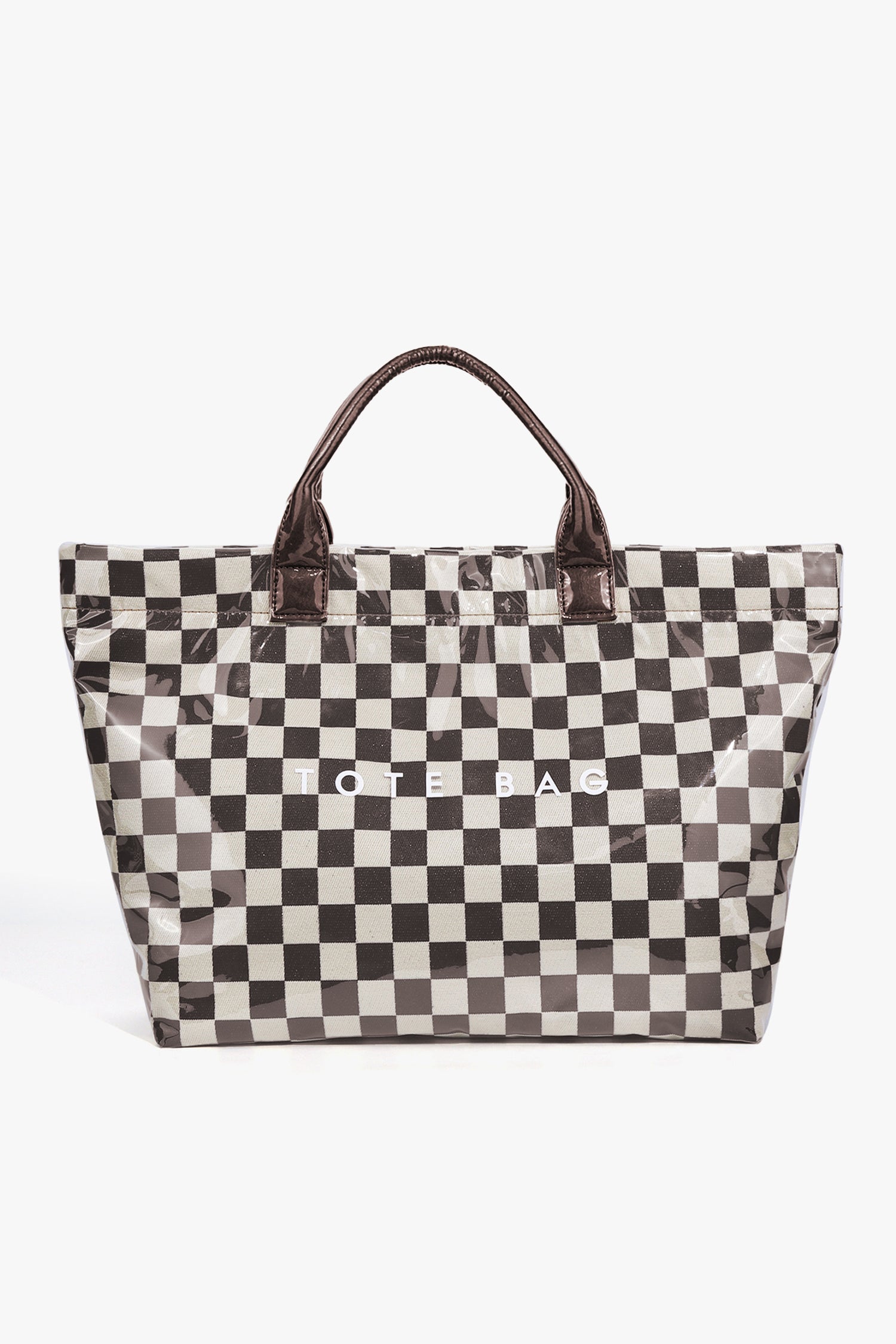 Color black Checkered Glossy PU Leather Tote Bag