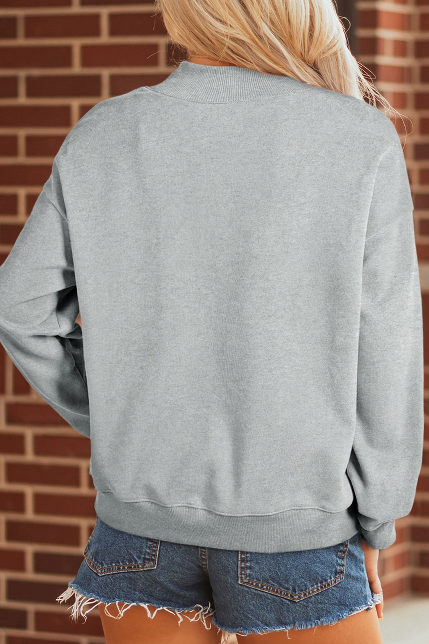 Gray Casual Camouflage Letter Print Faith Inspired Mock Neck Sweatshirt