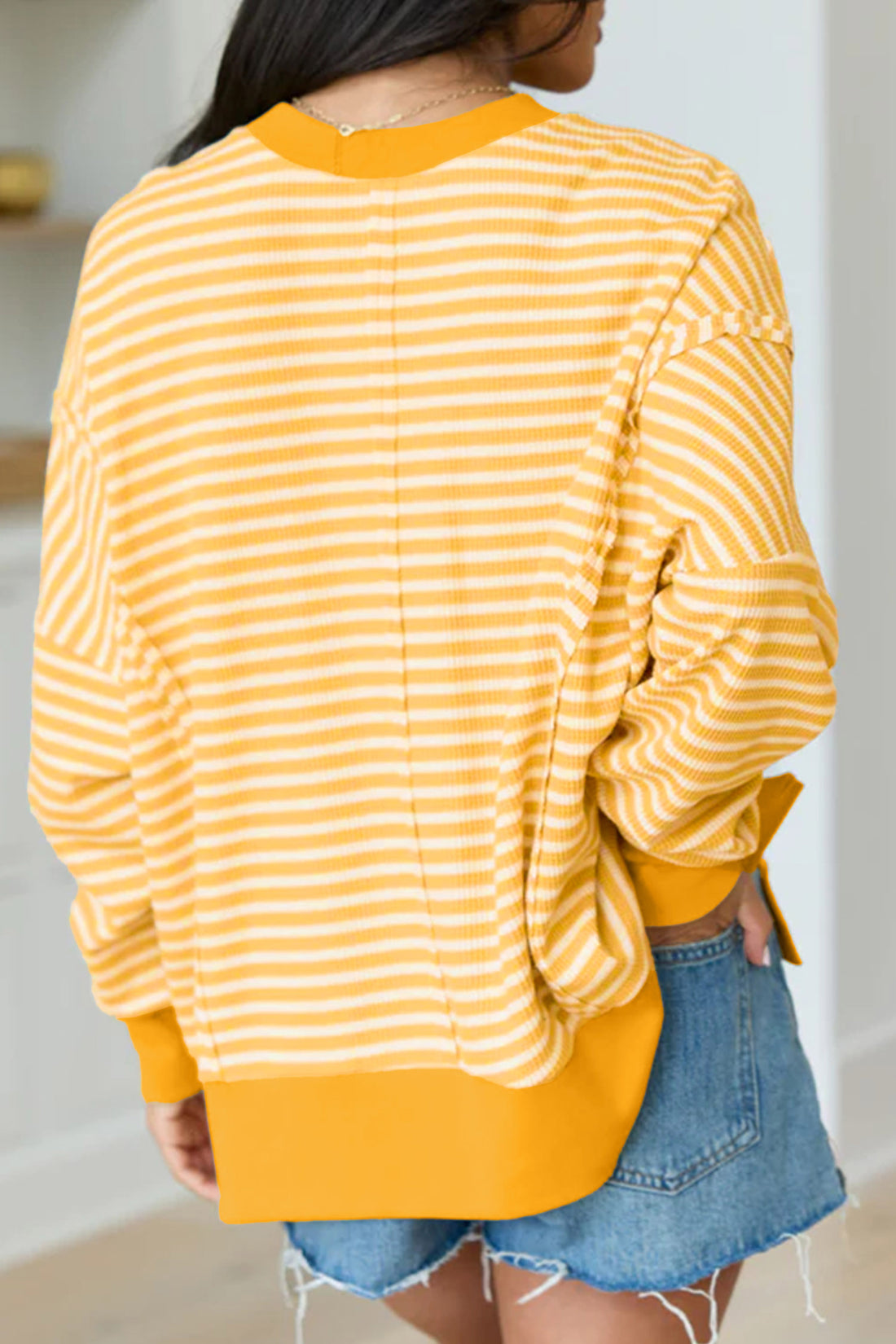Khaki Stripe SPOOKY Halloween Slogan Split Hem Long Sleeve Top
