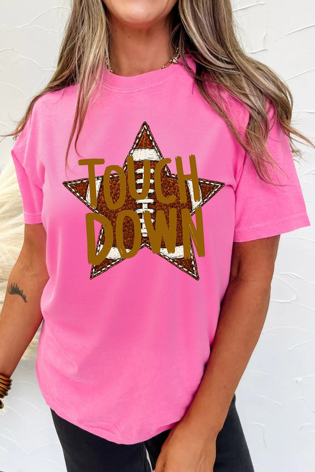 Sachet Pink TOUCHDOWN Game Day Slogan Graphic Tee