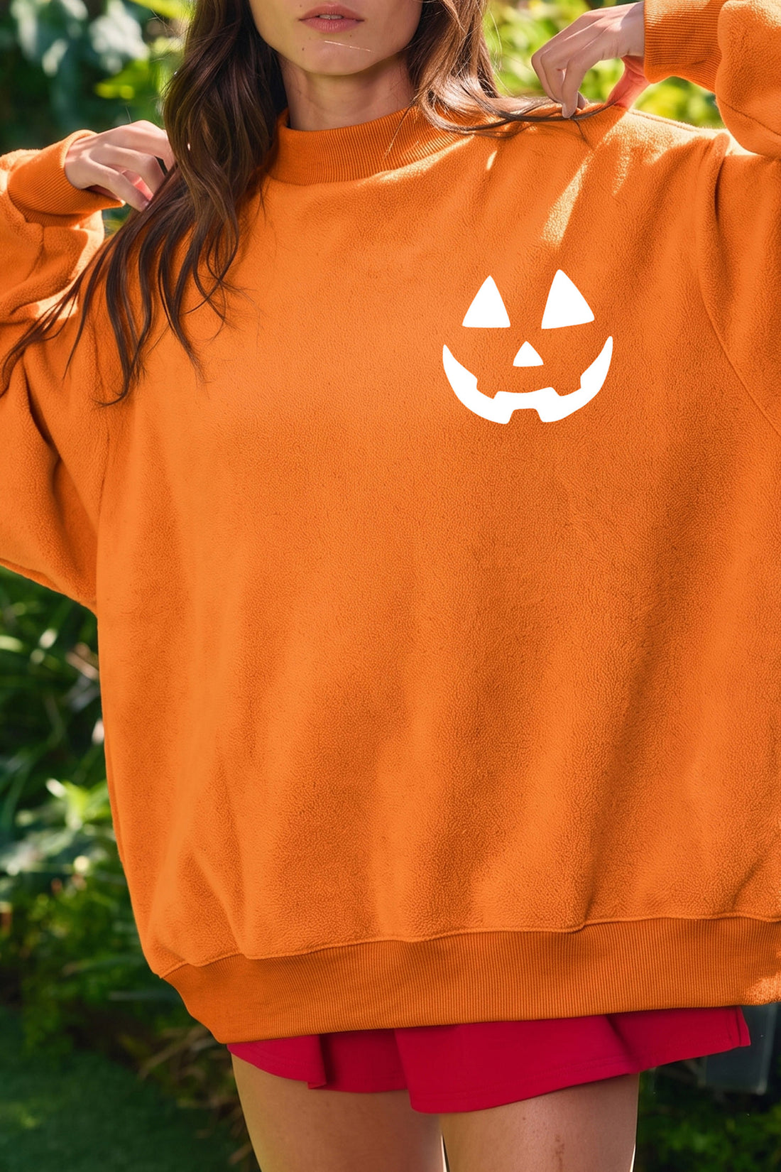 Carrot Double Side Printed Halloween Graphic Mock Neck Sweatshirt