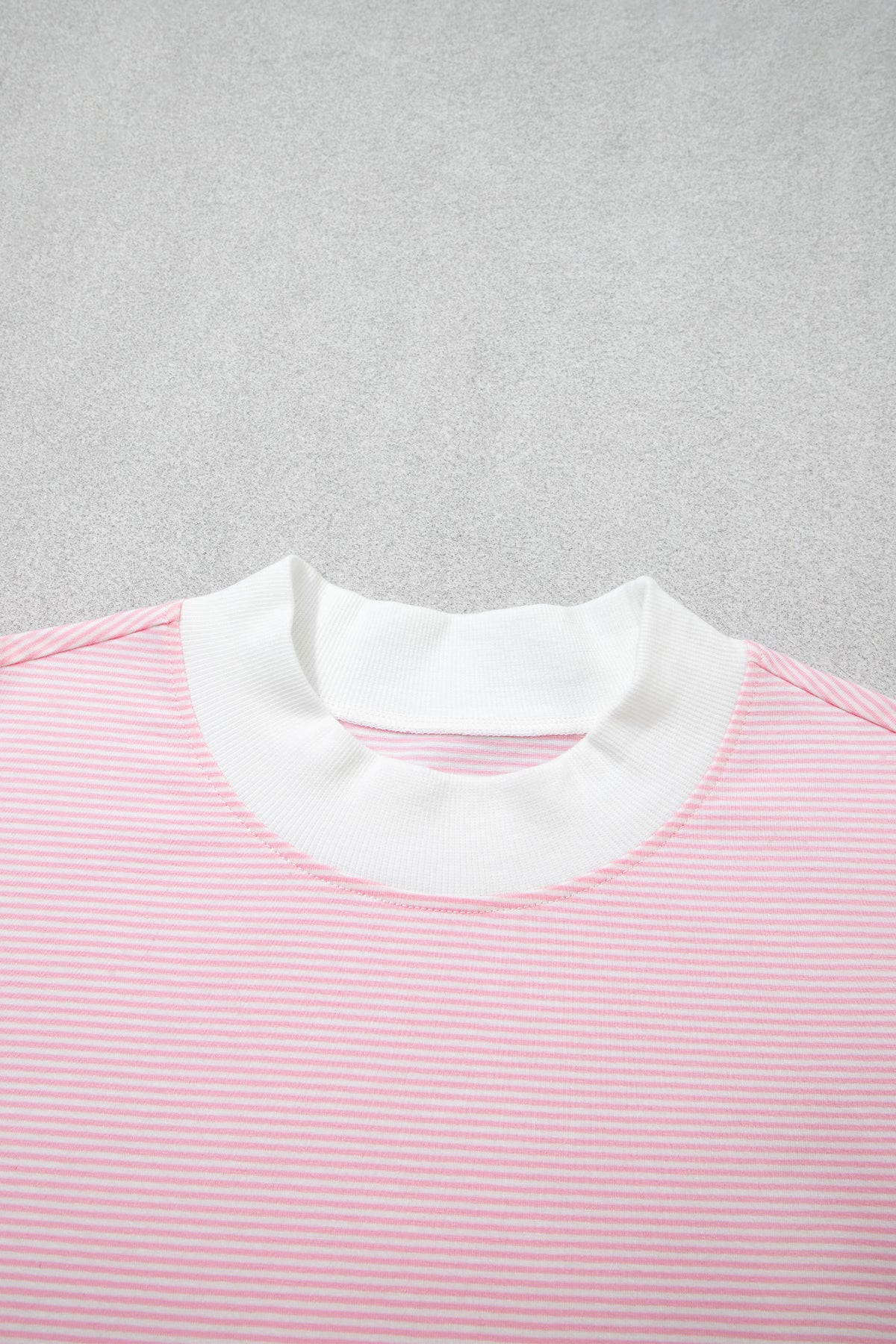 Pink Stripe Color Block Trim Mock Neck Pullover Drawstring Pants Casual Outfit