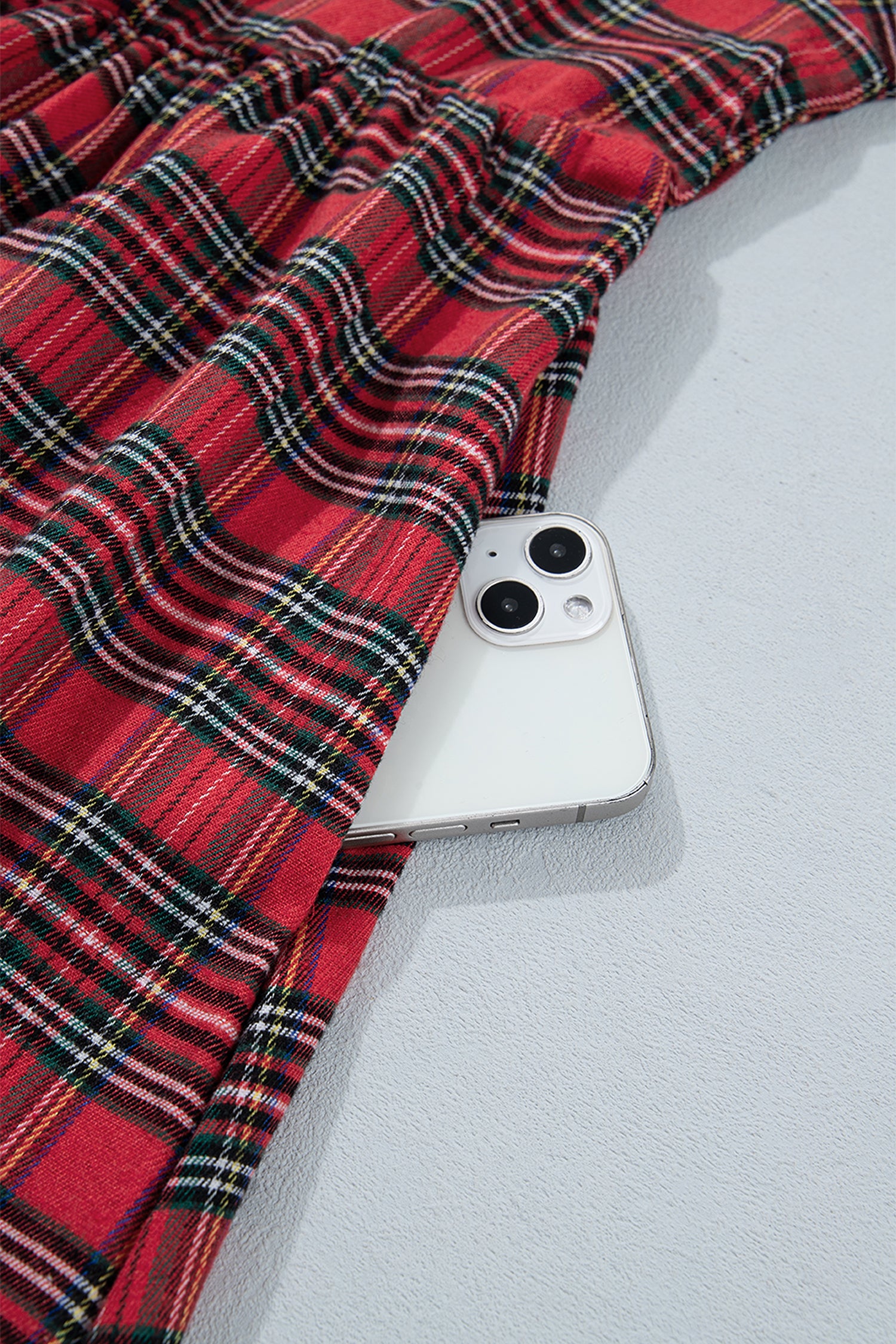 Red Plaid Tie Front Long Sleeve Short Shift Dress