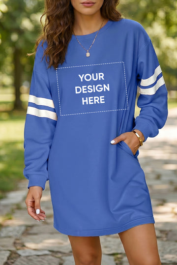 Sky Blue Varsity Contrast Banded Sleeve Shift Sweatshirt Dress
