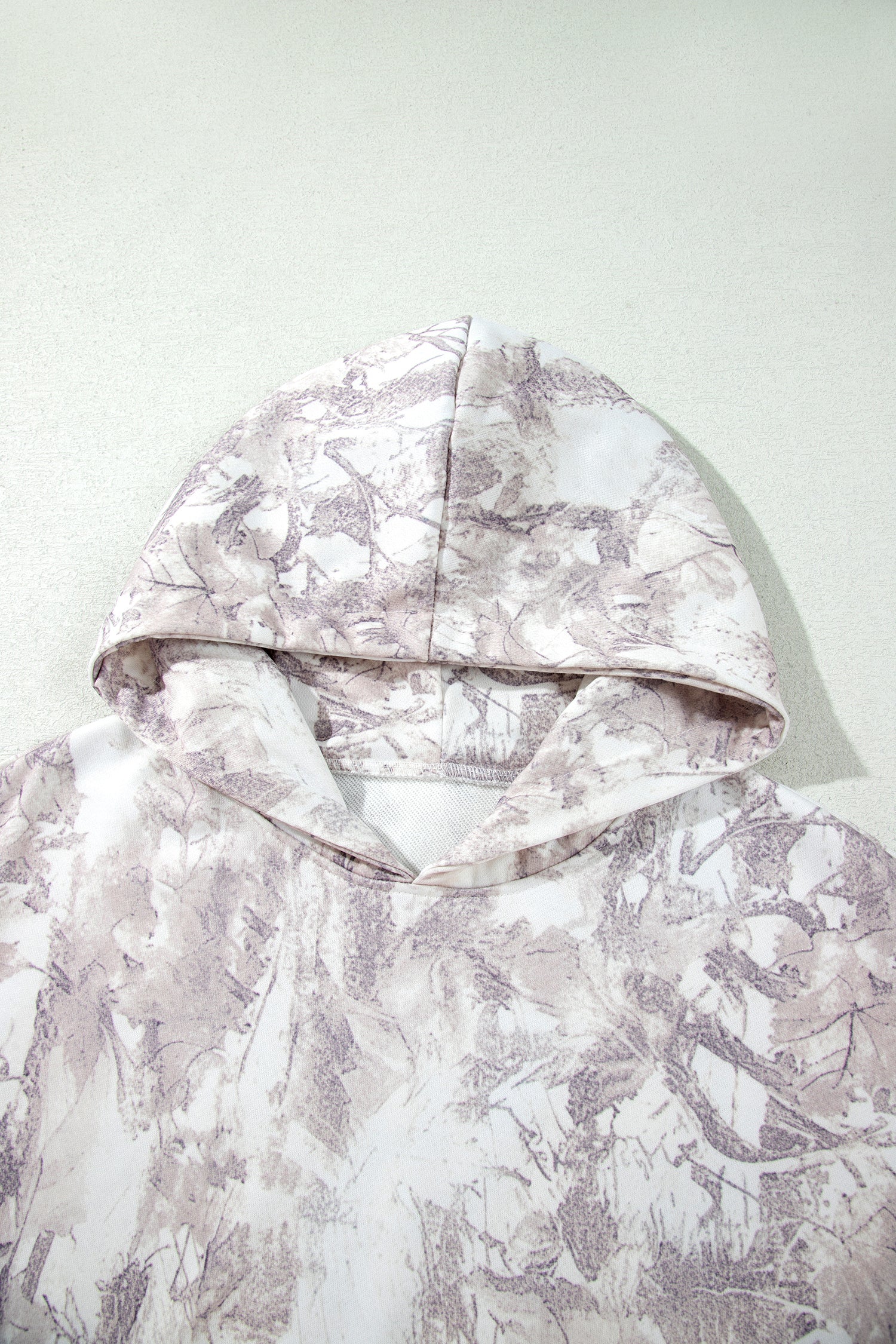Gray Abstract Print Ribbed Cuffs Hem Long Sleeve Hoodie