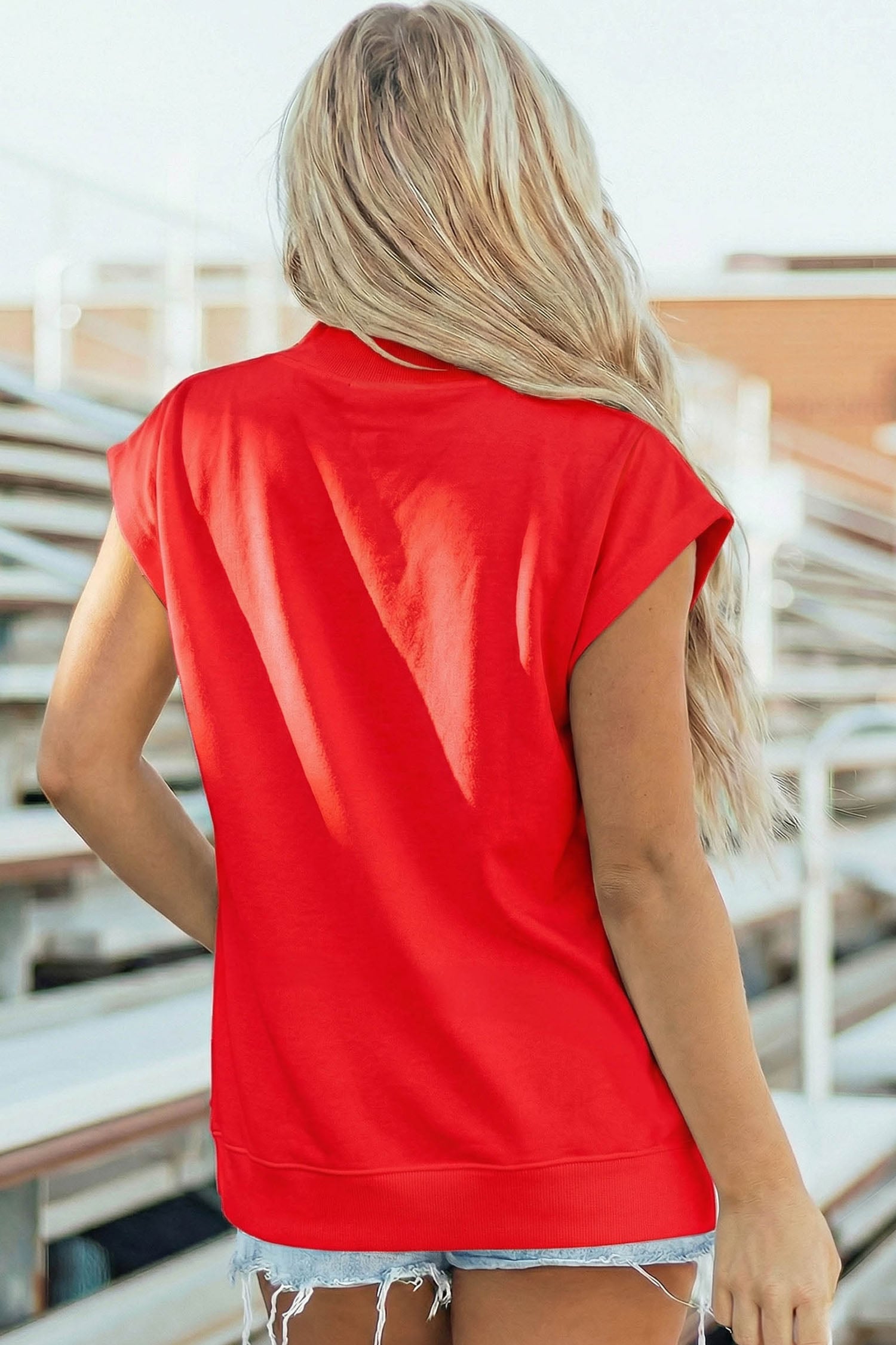 Racing Red Chenille Rugby Graphic Short Sleeve High Neck Top
