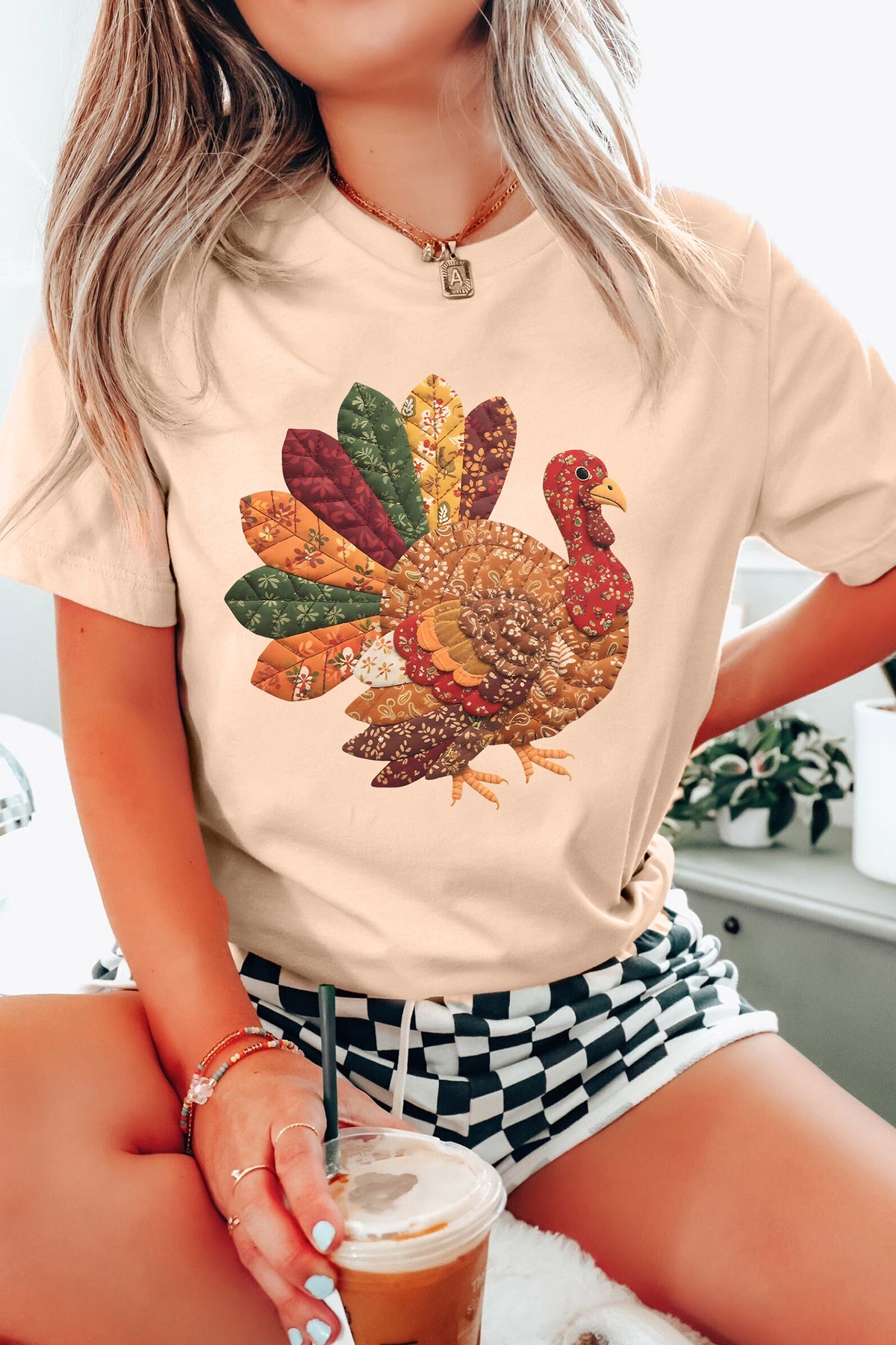 Khaki Thanksgiving Turkey Graphic Casual T Shirt