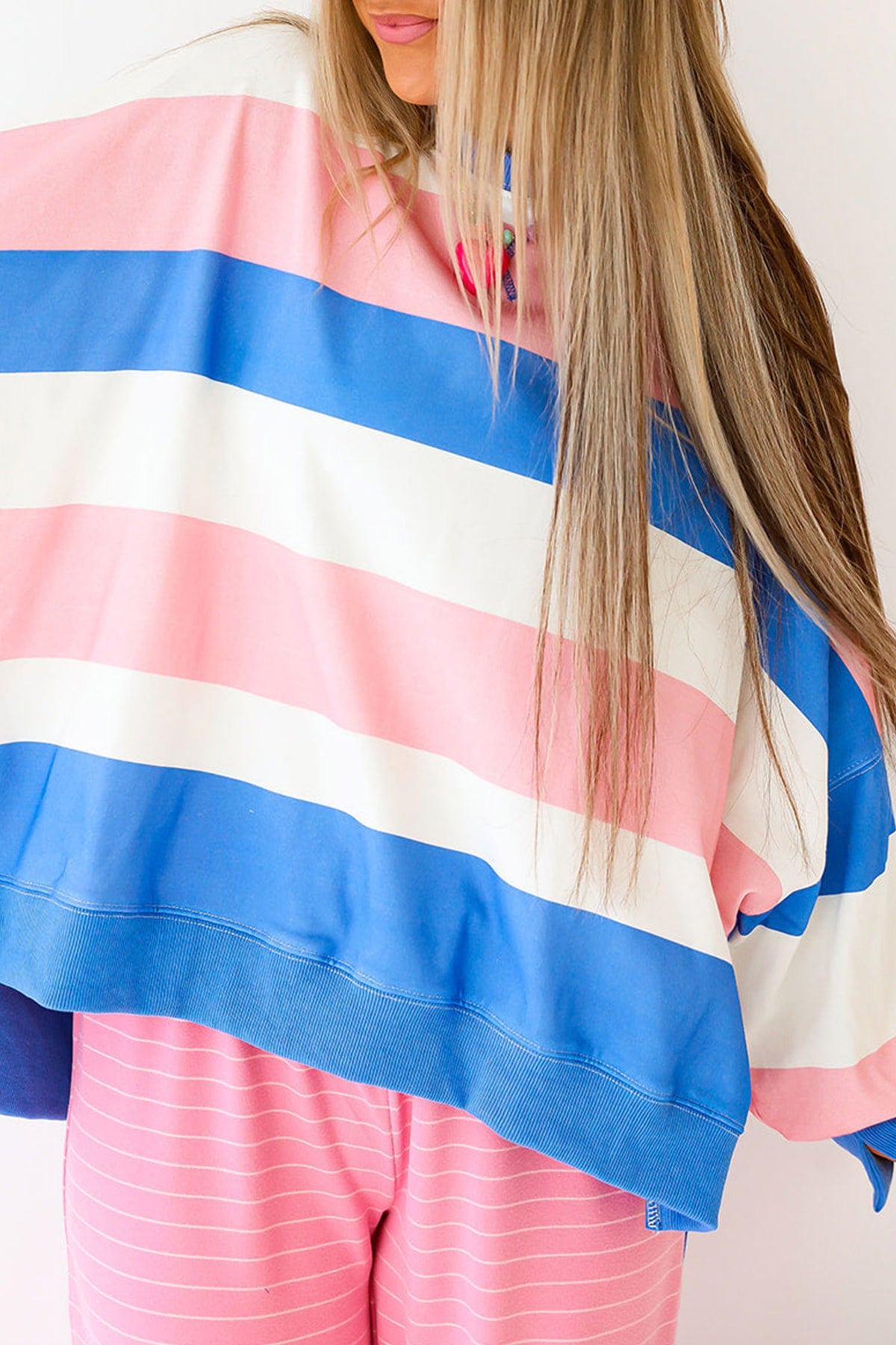 Pink Stripe Side Split Oversized Long Sleeve Top